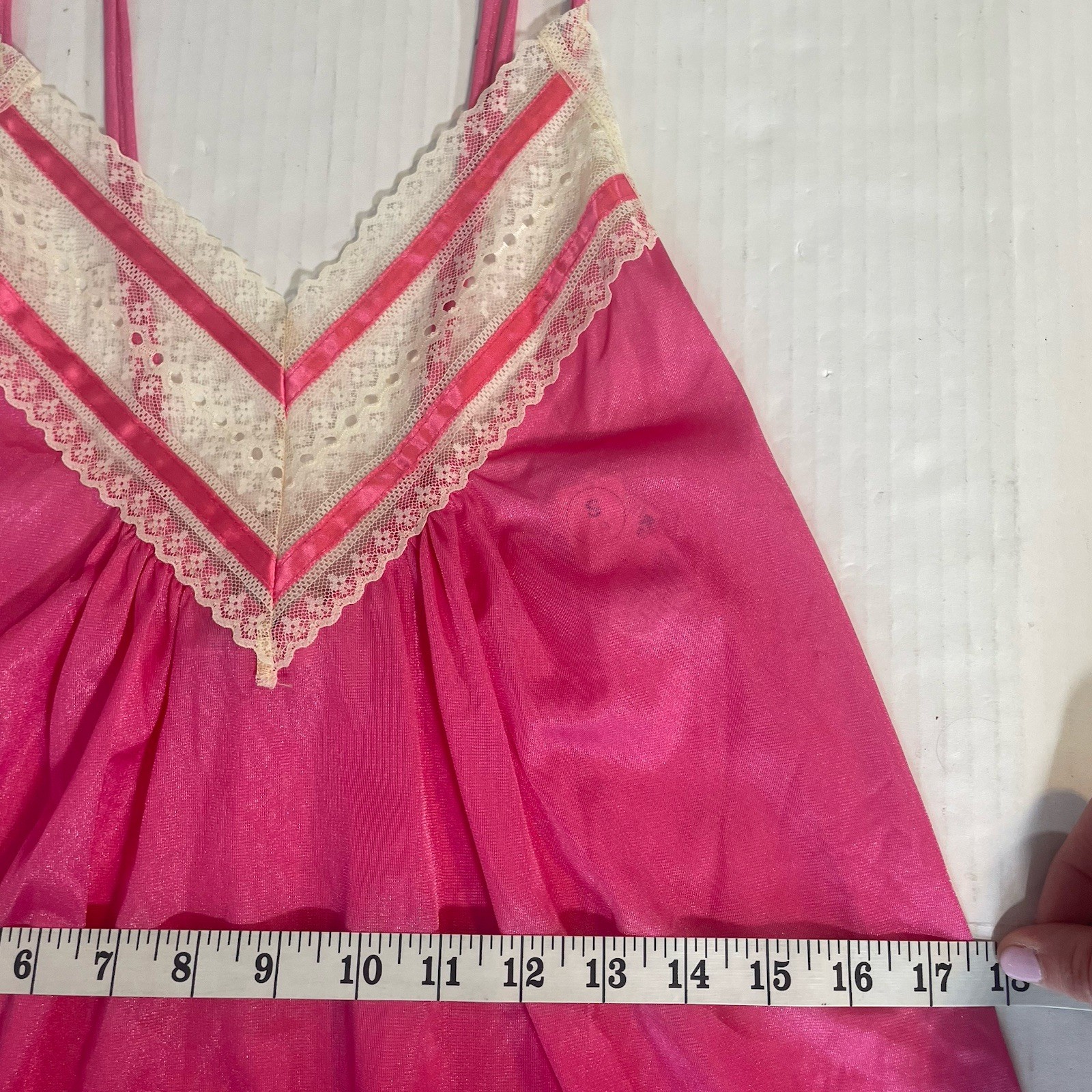 Paramount Sz S Pink Babydoll Lingerie NOS White Lace 100% Nylon USA Made