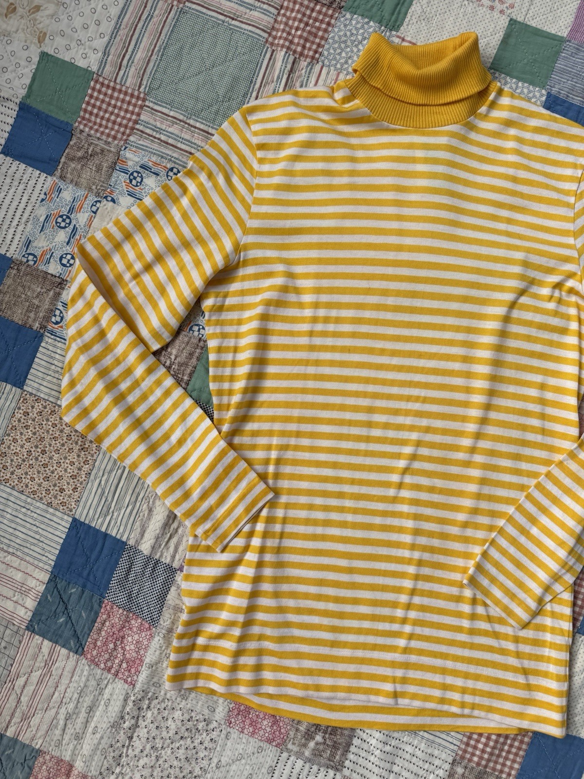 Vintage 1960s Striped Turtleneck Saks Fifth Avenue Yellow Long Sleeve T Shirt