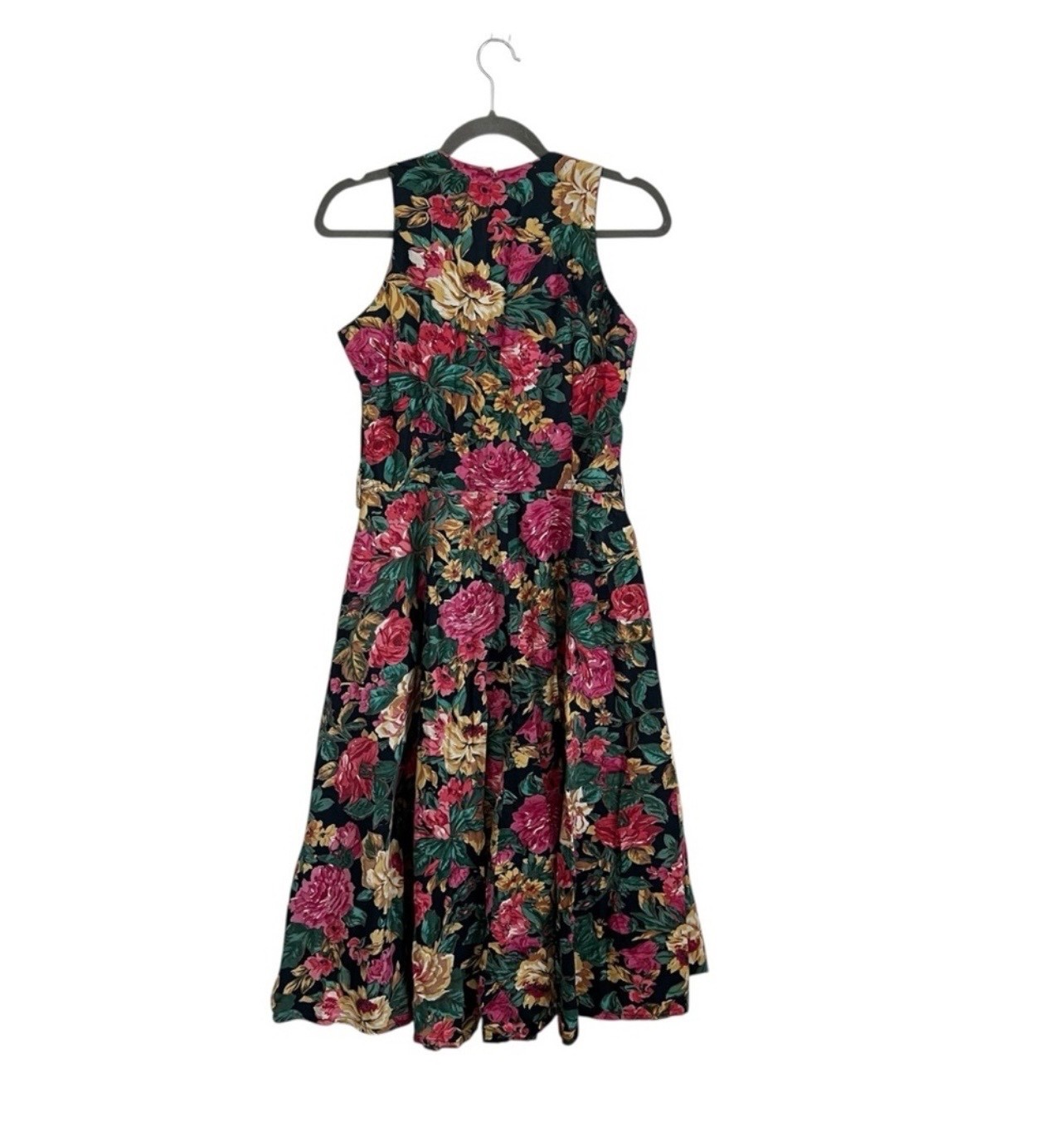 Vintage 90s Floral Button Front Dress Starina Medium Black Fit Flare Cottagecore