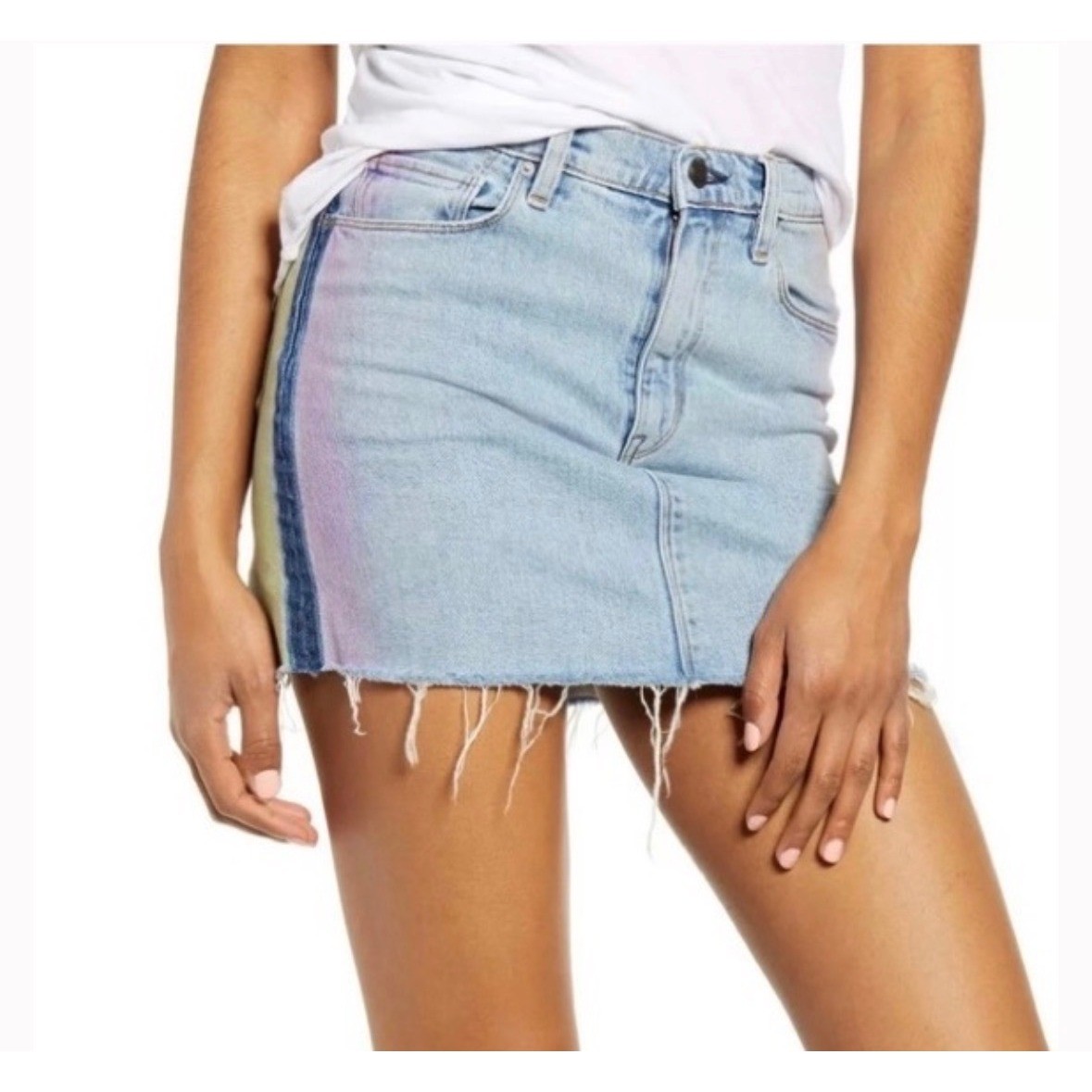 Hudson Mini Skirt Denim Viper Women 23 Blue Stripe Pink Yellow Boho Festival Y2K