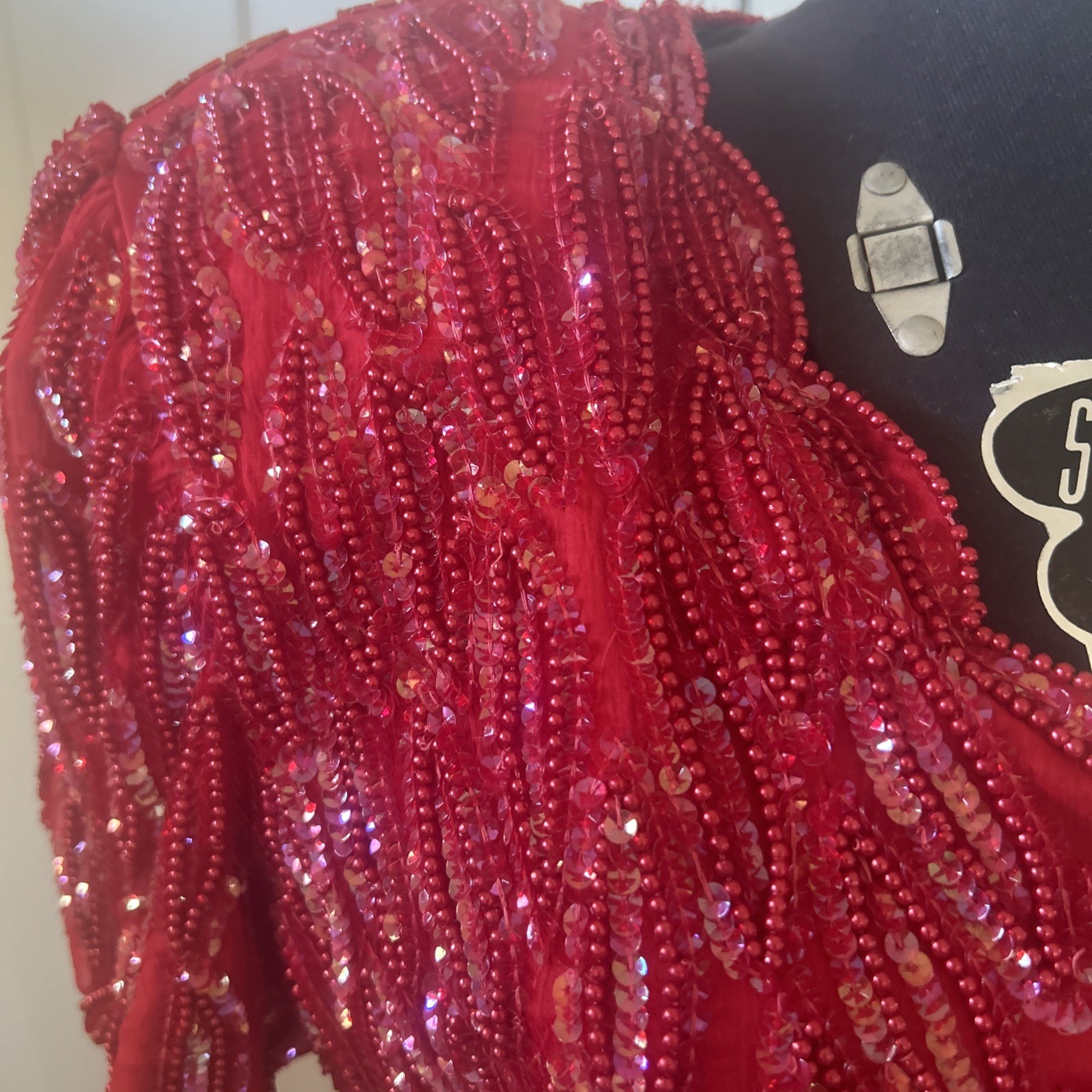 Vintage 1980’s Laurence Kazar New York Beaded Sequined Red Dress Size M