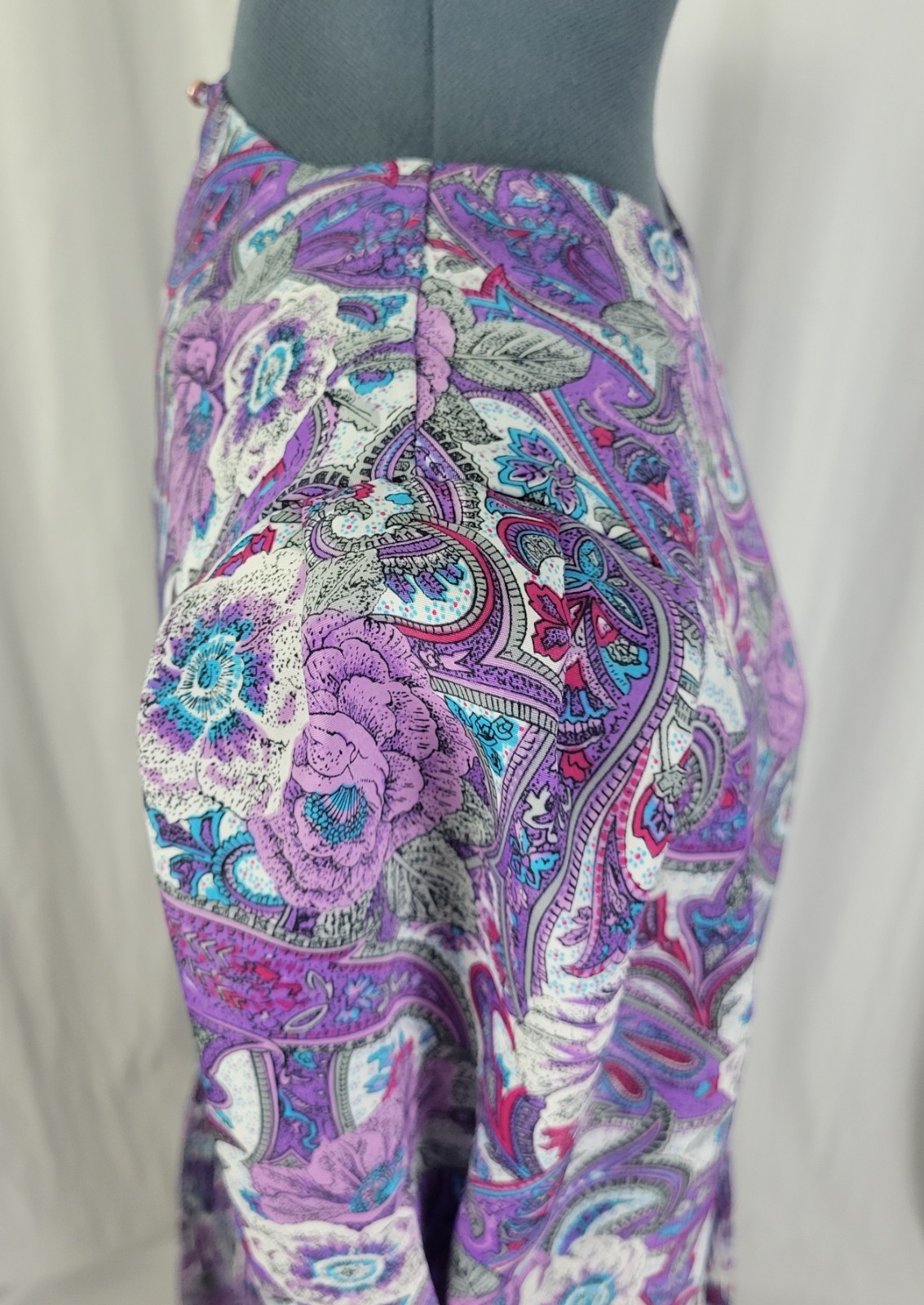 Vintage Lucy Pellini Purple & White Paisley Floral Print Blouson Dress Size 14 T