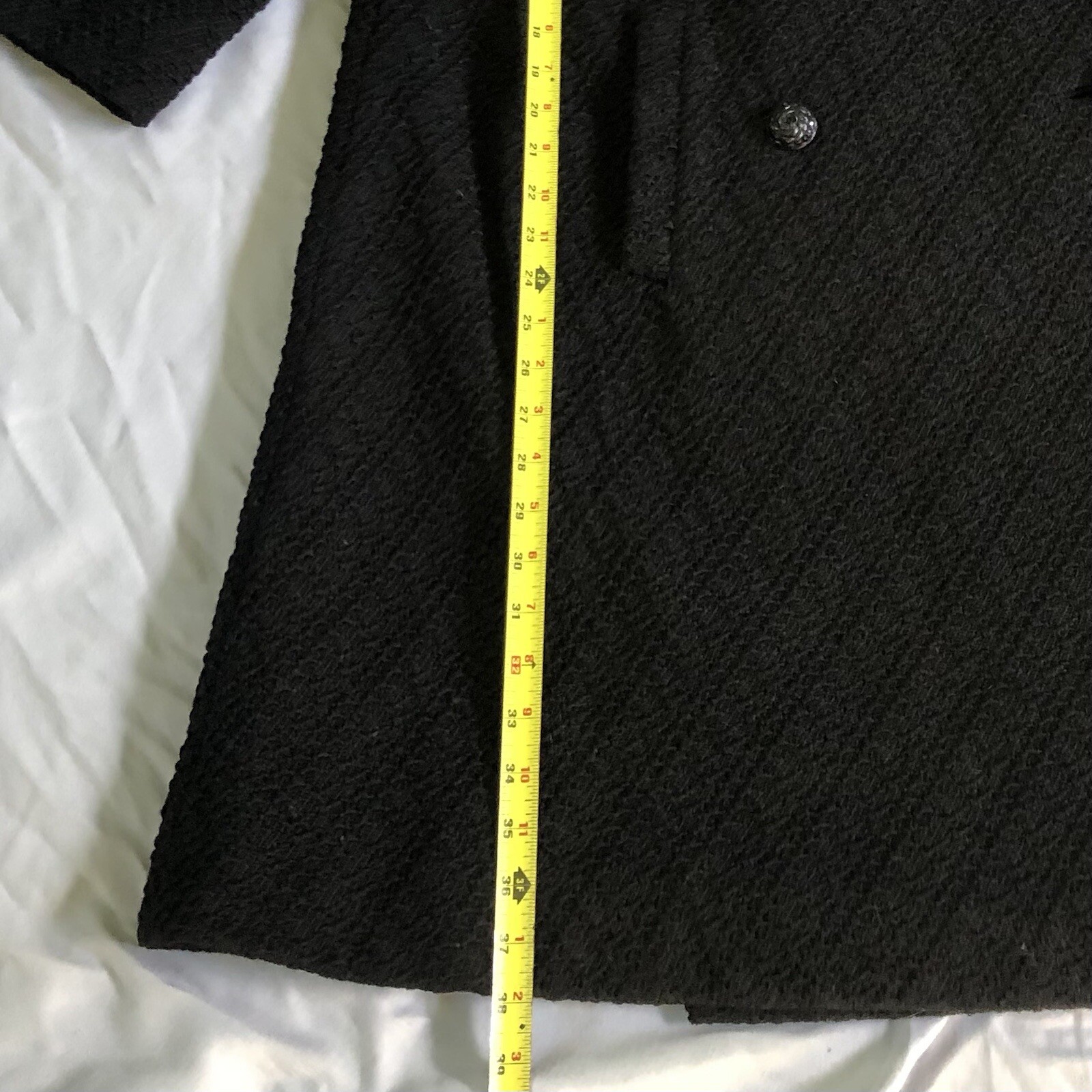 Vtg MCM Black Coat Stripe 2 Tone Fur Collar Swing Textured OOAK Glam Mid Century