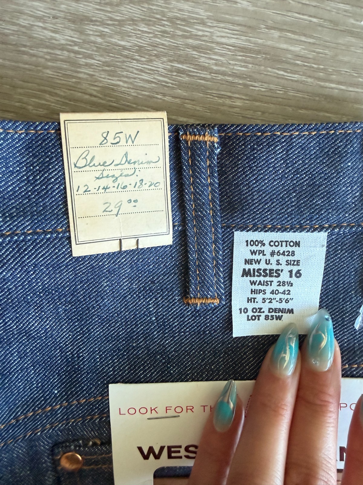 Vintage Wrangler 85W Jeans Deadstock USA Talon Zip Misses 16 (26”x27”)