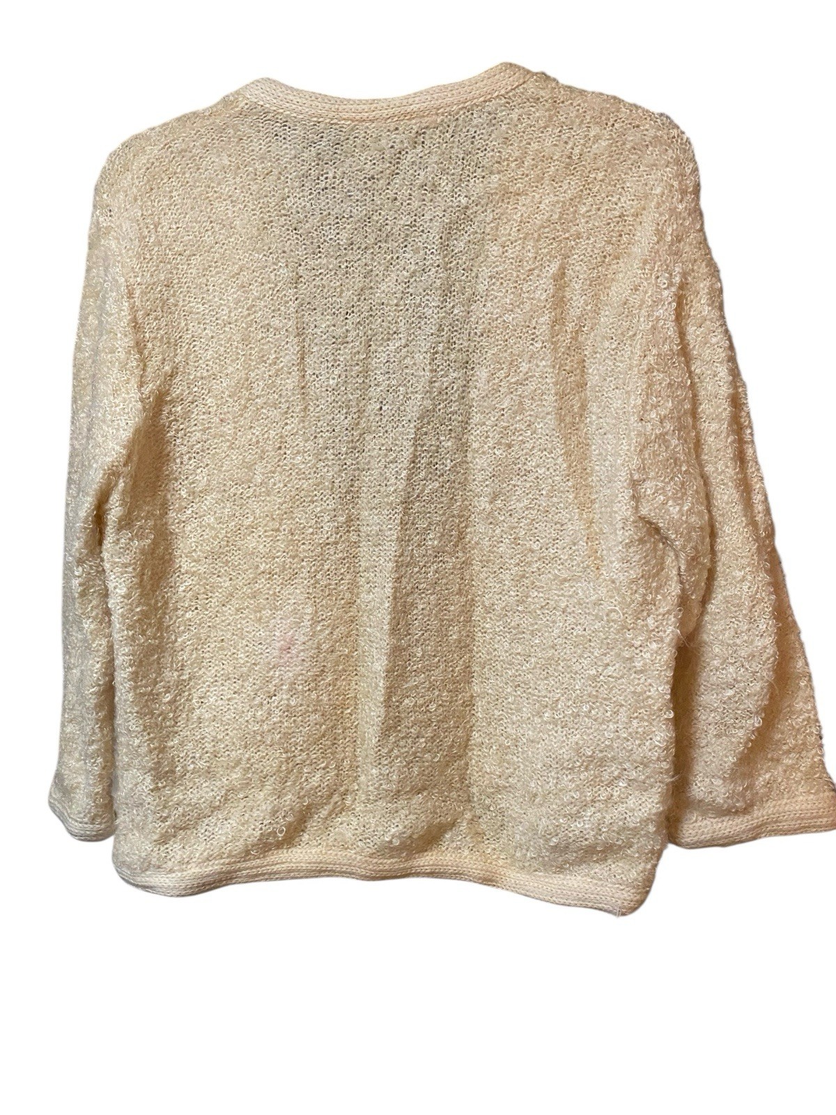 Vtg 50s Glam Original By HEDY Cream Pearl Cardigan Sweater Curly Wool Small