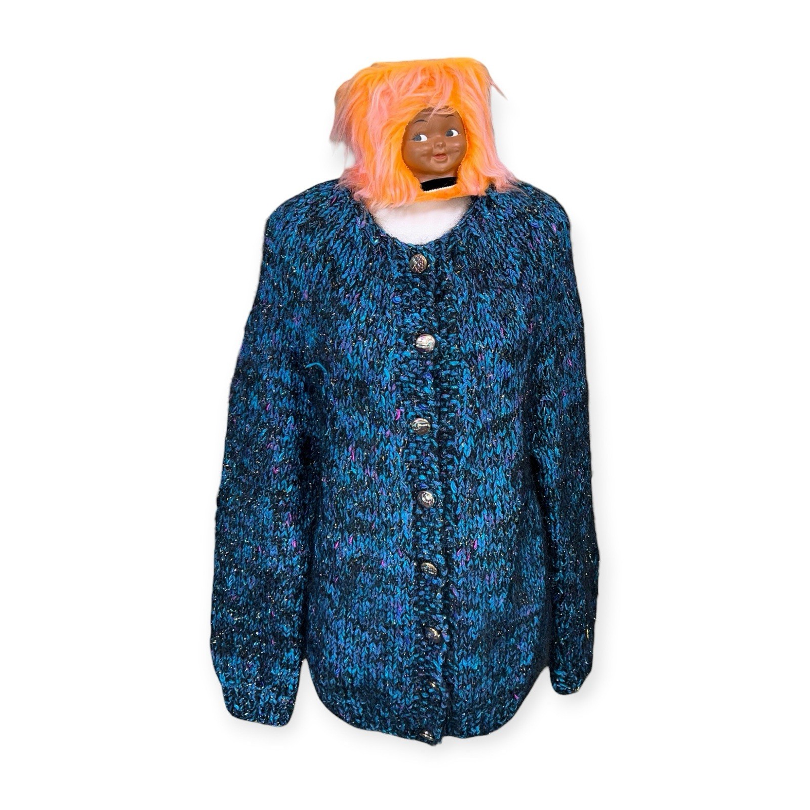 VTG GLITTER WOOL MOHAIR SWEATER LINED JACKET MOD AVANT GARDE FUZZY SHAG NEW WAVE