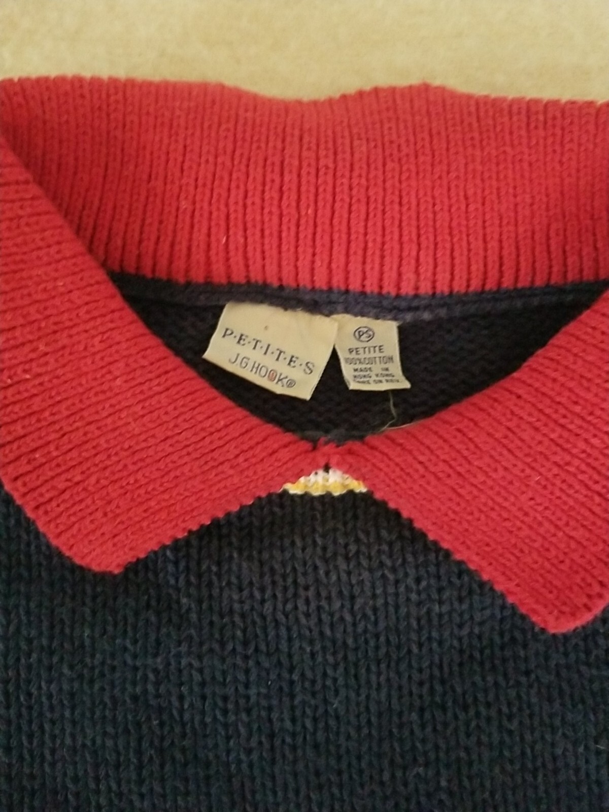Vtg knitted top petites J G Hook sz ps 100% cotton navy blue short sleeves star