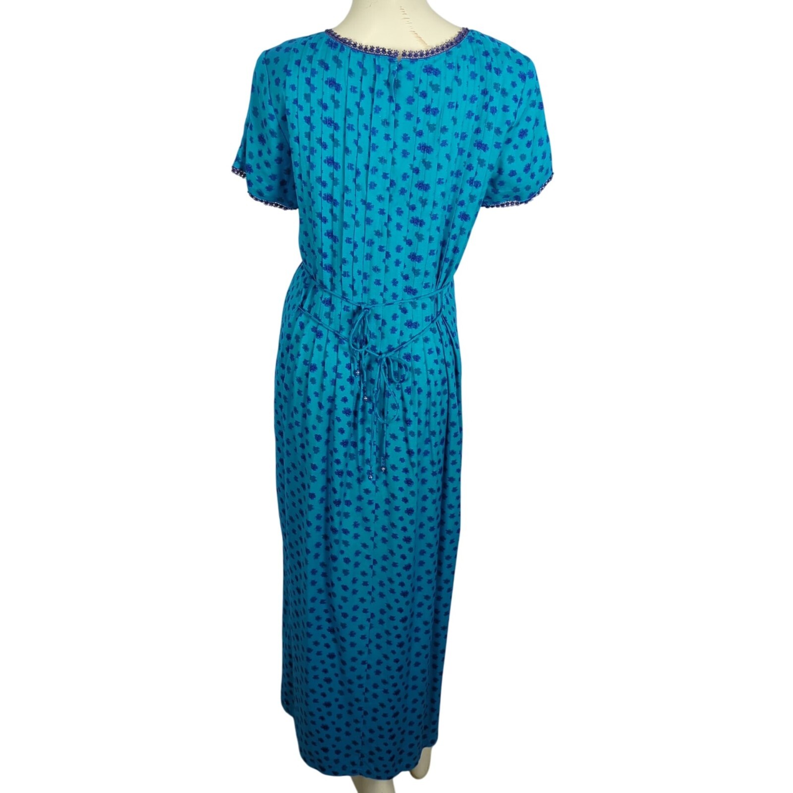 Vintage Sarah Elizabeth Floral Midi double tied modest blue Dress Waist Tie 8