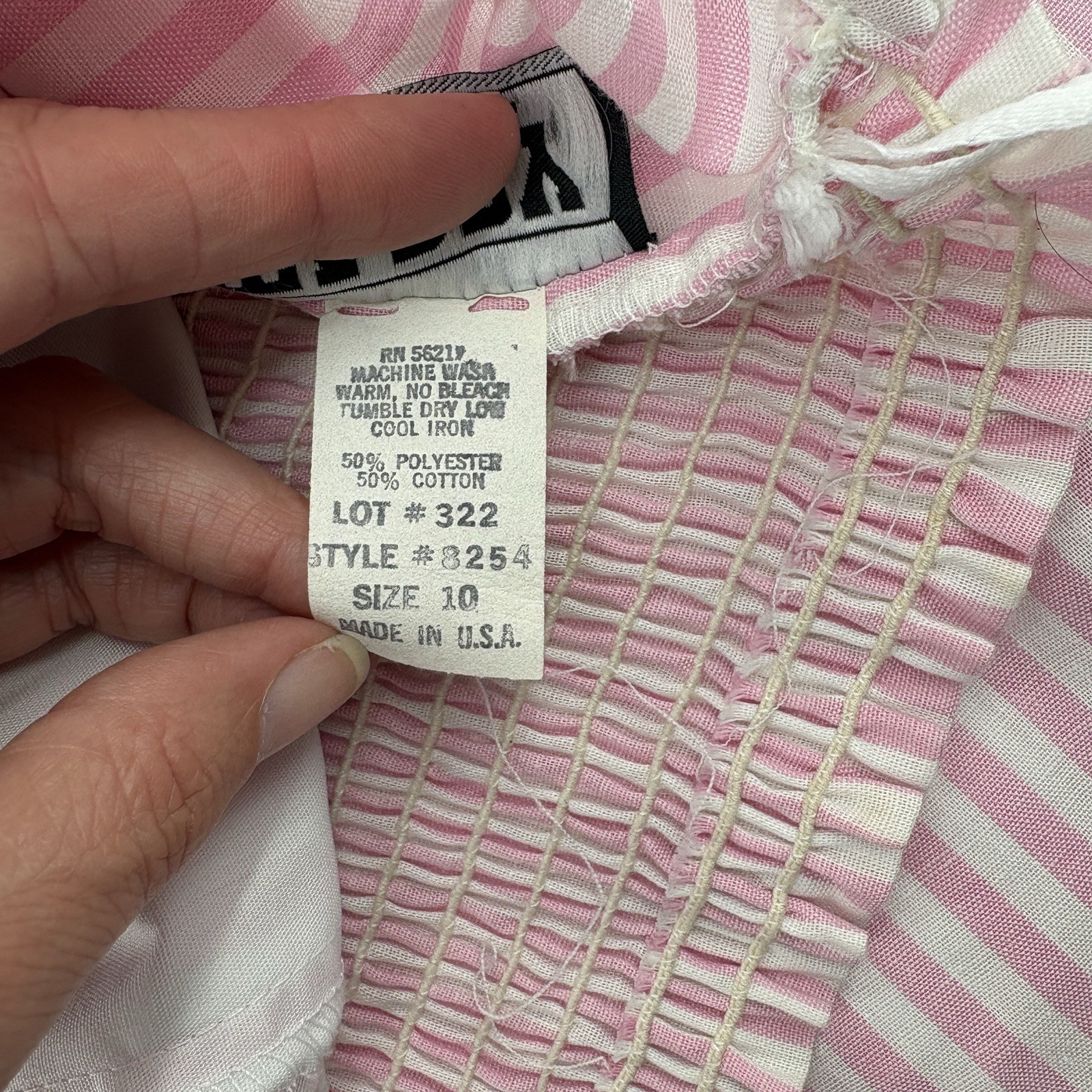 VTG 80s TABBY Pink White Candy Stripe Halter Dress White Collar Smocked USA