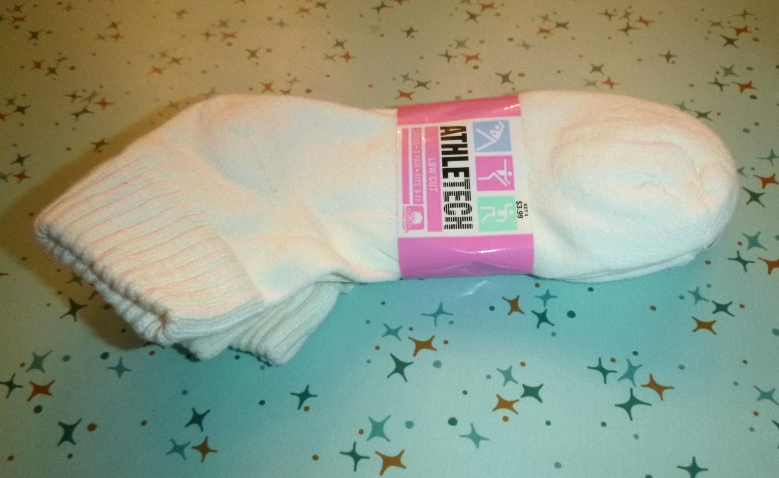 NOS Pkg of 3 Pairs Vtg Athletech Low Cut Socks White Kmart Made in USA