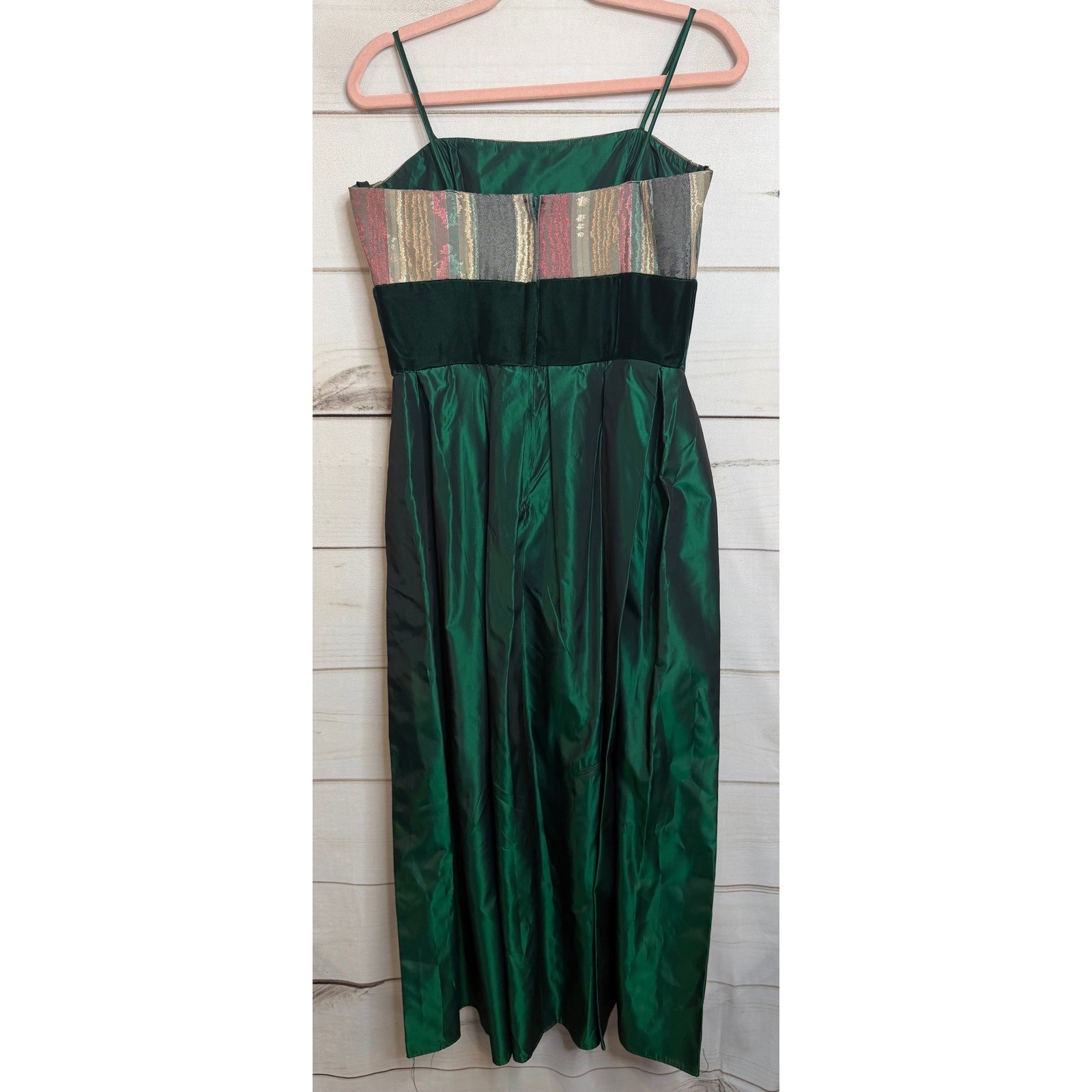 Vintage ILGWU Green Taffeta Brocade Velvet Formal Evening Gown Dress Size 12