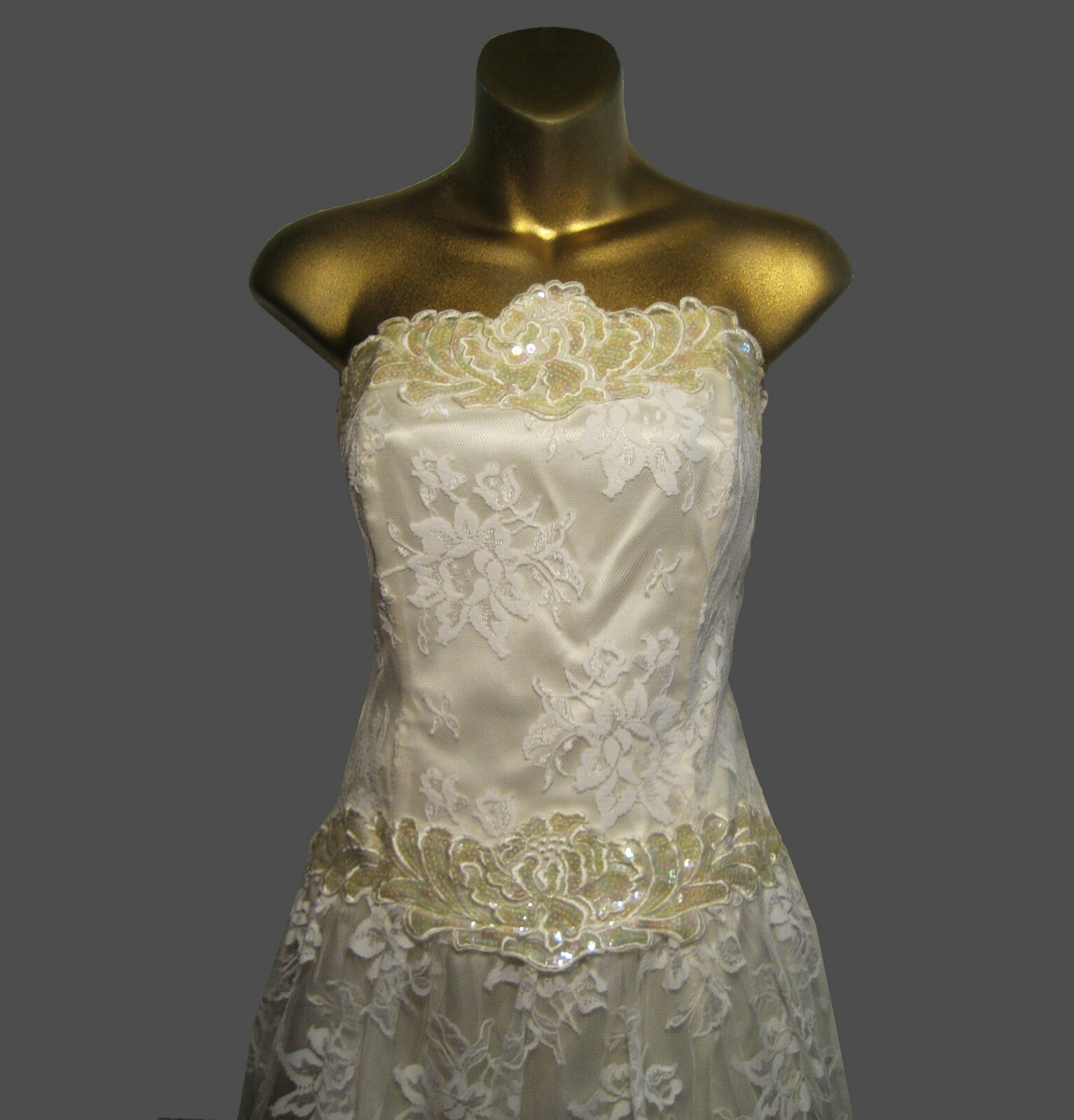 VTG SCOTT McCLINTOCK DRESS IVORY LACE+SEQUIN WEDDING, SWEET16, QUINCEANERA SZ:10