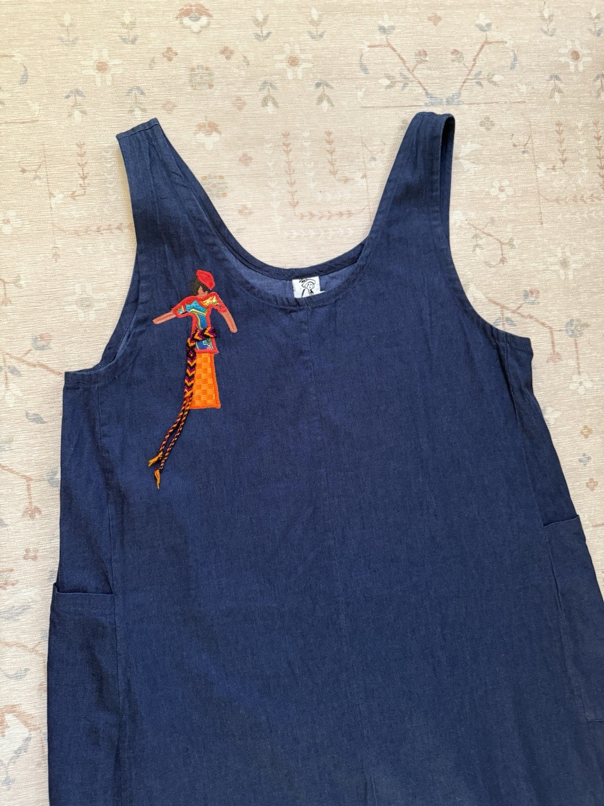 RARE VTG WOMEN’S ALFREDO’S WIFE BLUE DENIM Oversized Dress People Appliqué L/XL