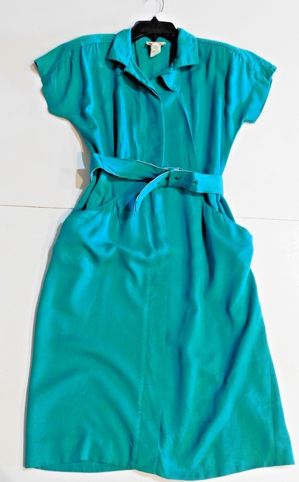 Vintage Katie MFG Size 7 8 Green Buttonfront Union Made USA 1980s Womens Dress