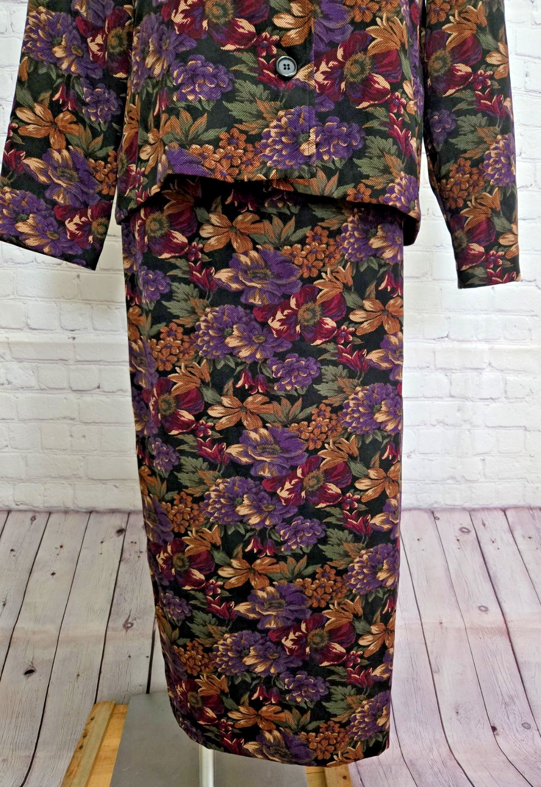 Briggs New York Vintage Maxi Skirt Suit Dark Floral Med Jacket 10 Skirt Career