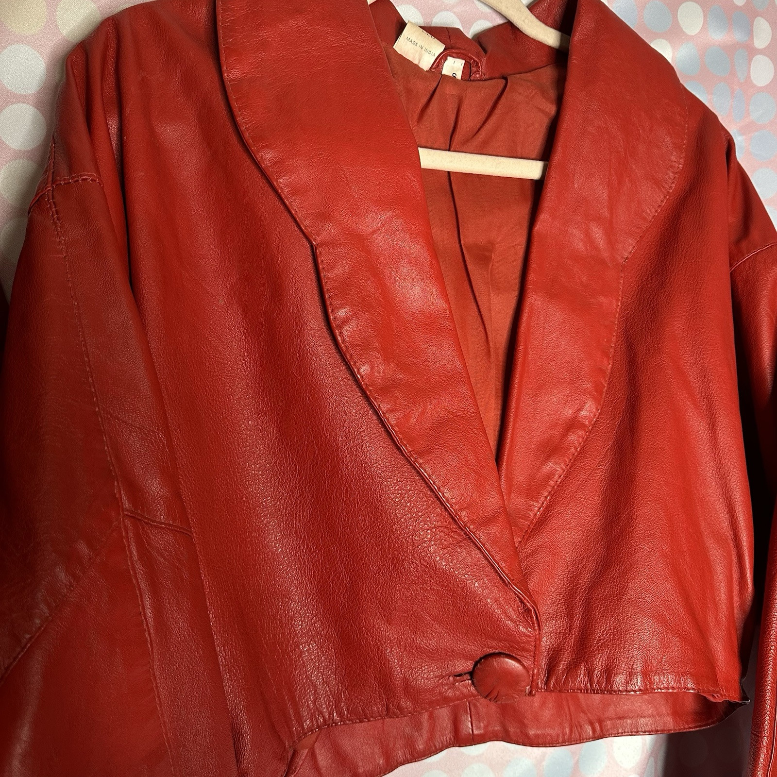Vintage Vtg Genuine Real Leather Red Jacket Mini Skirt Power Suit 2 Piece Set