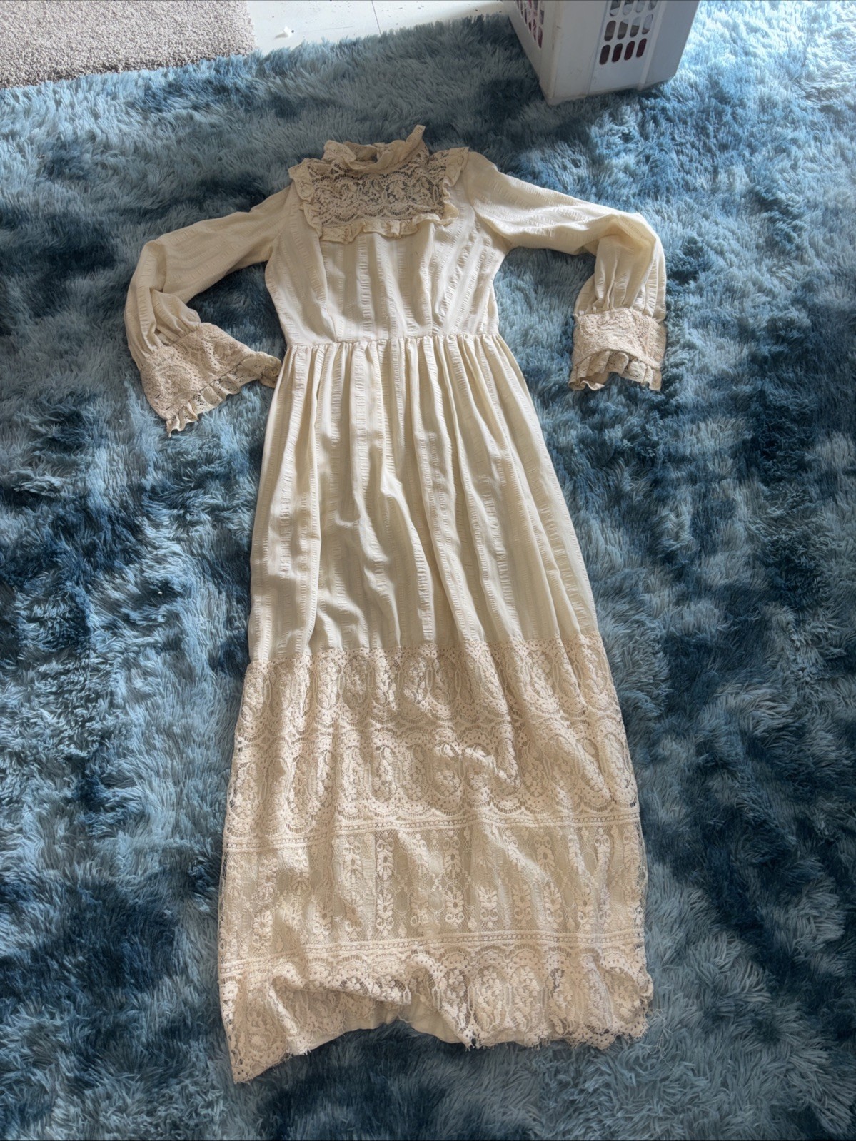 Vintage Prairie Dress Cottagecore Boho 1970’s Lace Maxi Gunnie