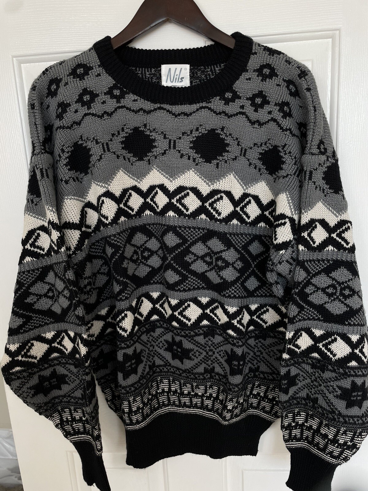 Vintage NILS XL Wool Black Winter Snow Ski Sweater 90s Extra Large Mens Women’s