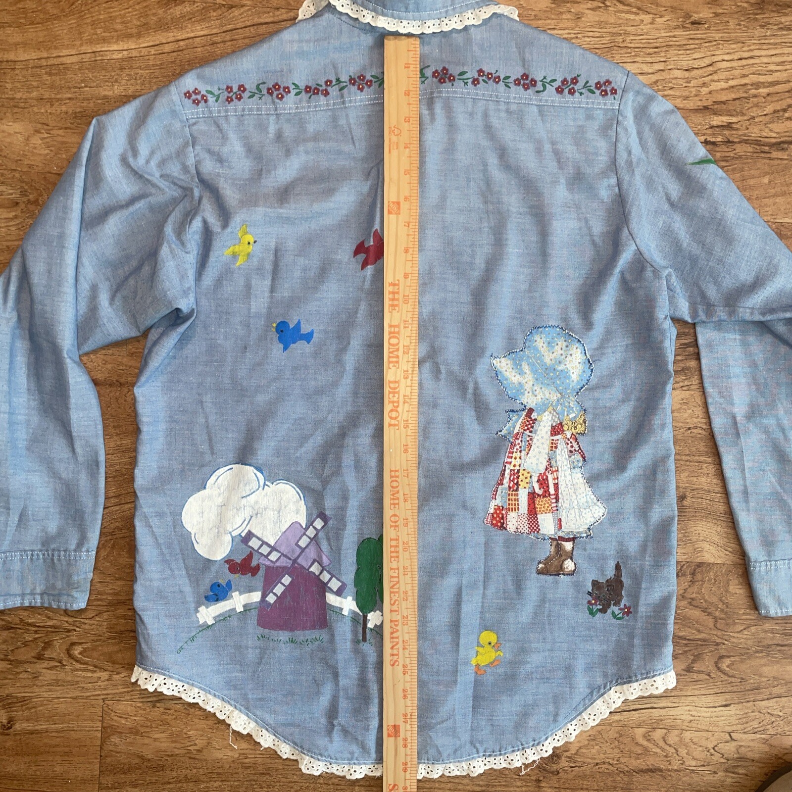 VTG BIG MAC Shirt Hand Painted 70s Long Sleeve Button Up Woman Size XL