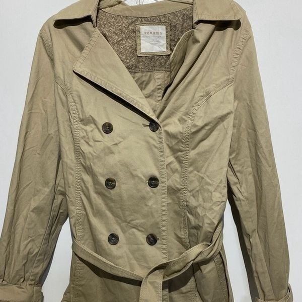 Sonoma Life+Style Women’s Khaki Cotton Light Weight Trench Coat Large NWT