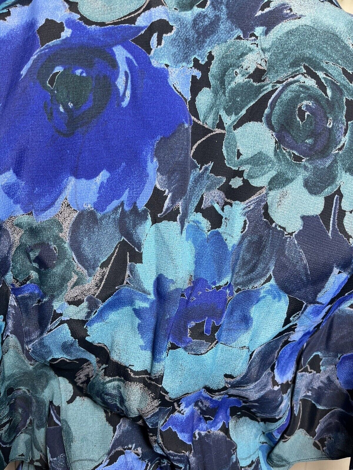 Vintage Barbara Barbara Women’s Floral Blue Ruffle Secretary Dress Size 8