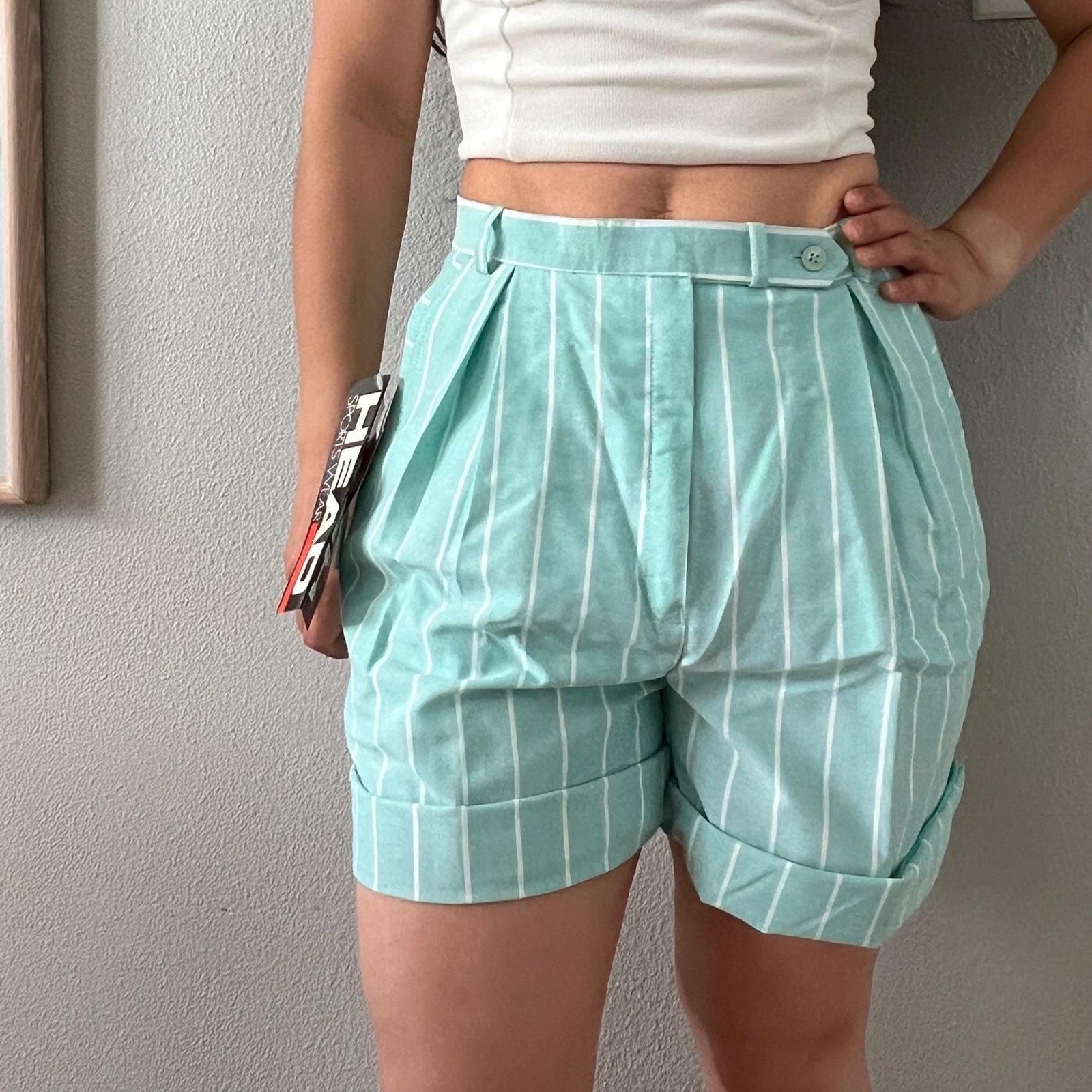 Vintage green and white pastel striped bermuda shorts 10 DEADSTOCK