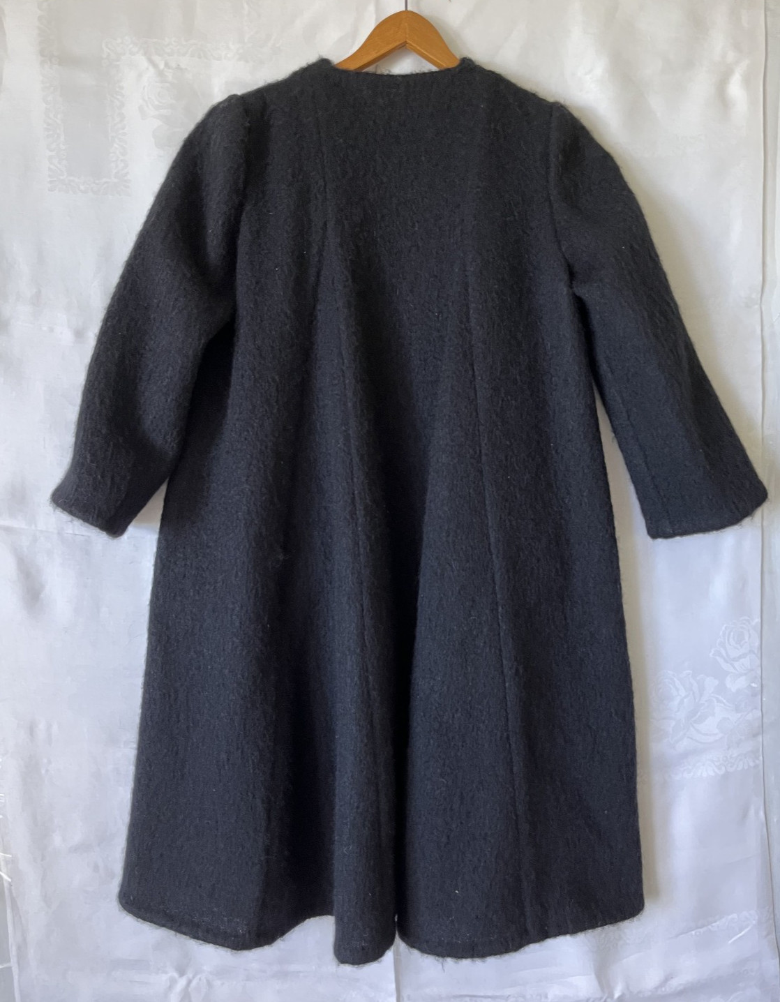 Pauline Trigere Couture Evening Wear Vintage Black Mohair Swing Coat Open Front