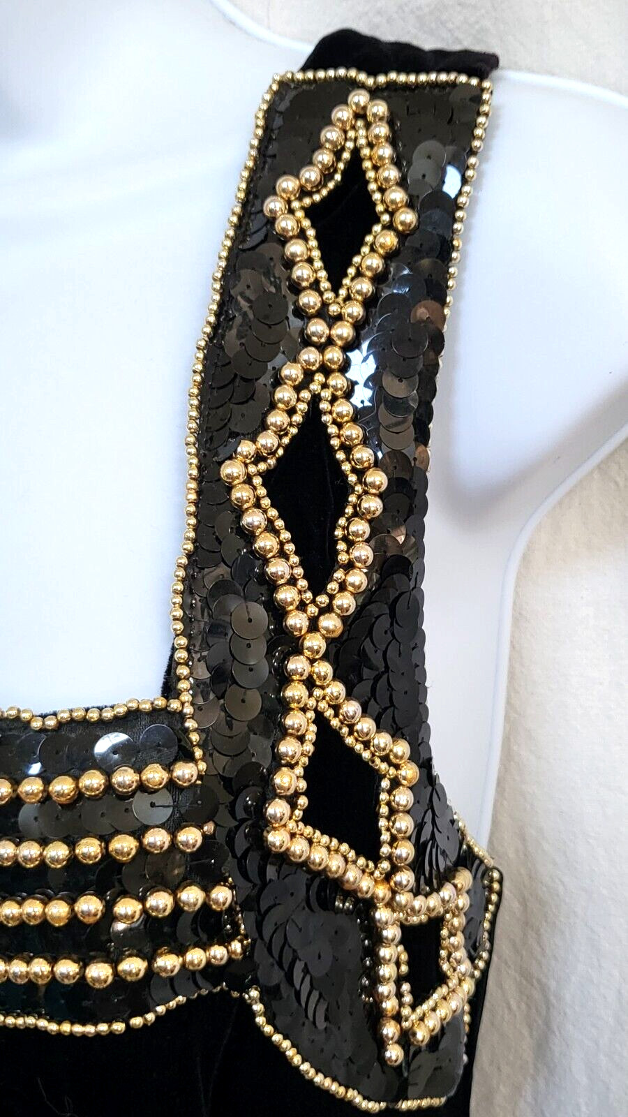 Elegant Black Velvet Vtg 80s Blondie and Me Evening Gown Dress Sequins Beads 5/6