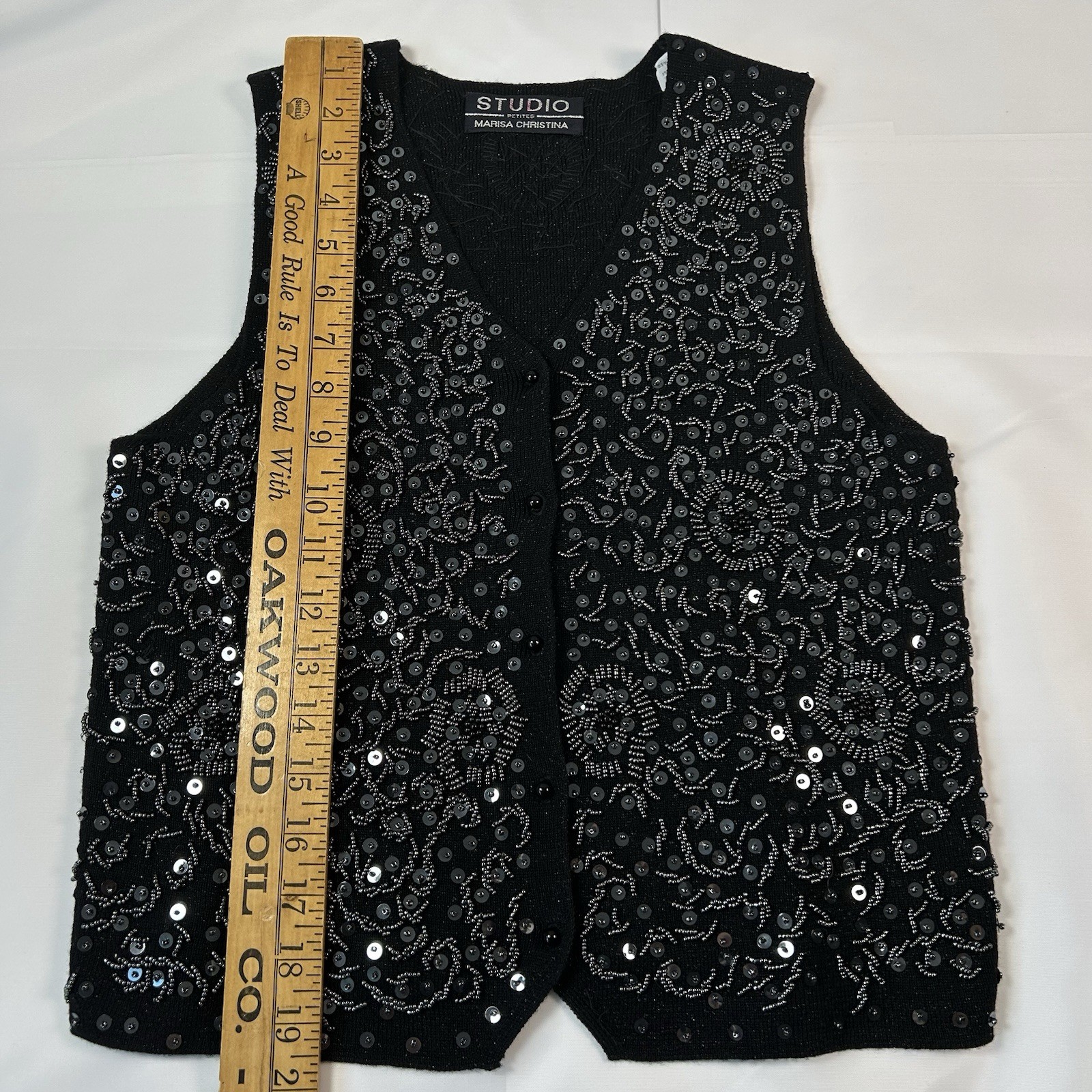 Art To Wear Vintage Knit Beaded Sequin Embellished Black Vest Women’s Size PS
