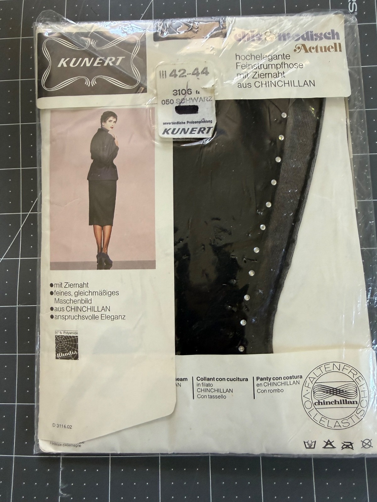 Vintage Kunert West Germany Rhinestone Seam Pantyhose Black Nylons Size 42 -44
