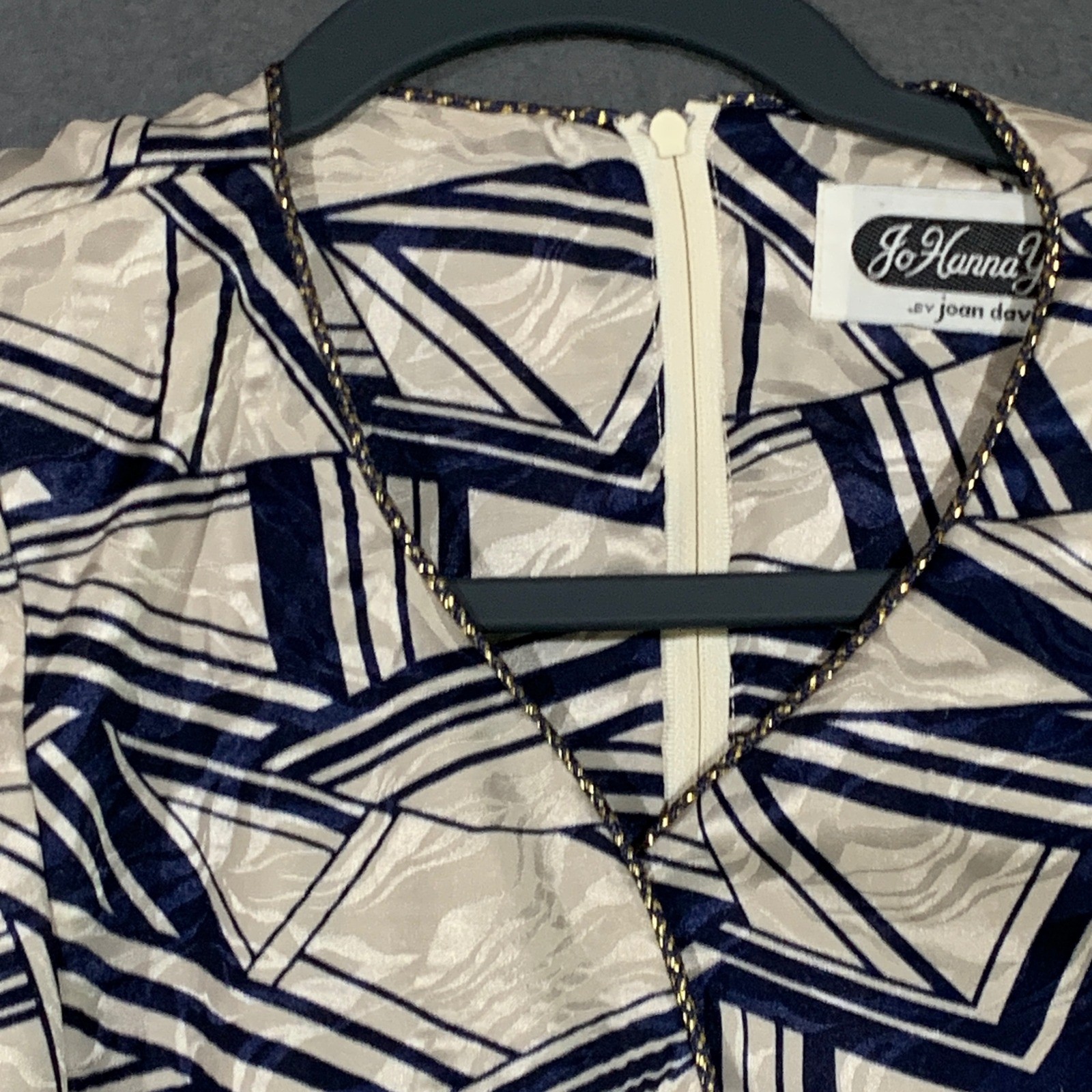 JoHanna York Skirt Suit Womens M VTG 80s Geometric Navy Gold Professional Set