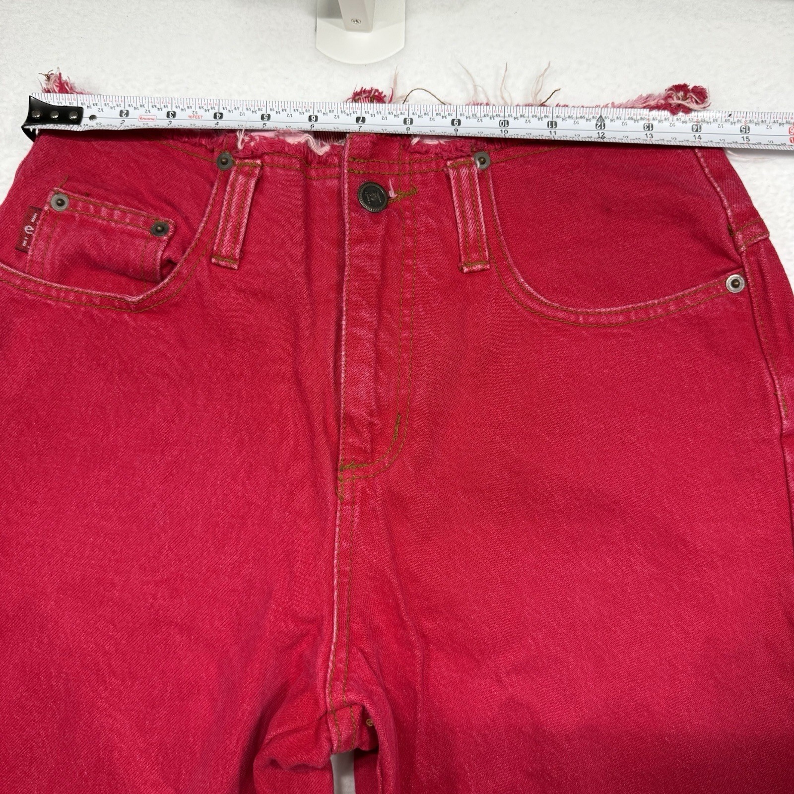 LEI Woman’s Jeans Red Skater Raw Waist Edge Size 9 Vintage Made In USA 30×28