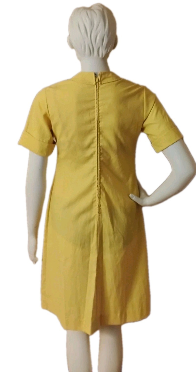 VTG 1970’s „the Art Shirt” Yellow Linen Pleated Ribbed Front Shirt Dress 9-10