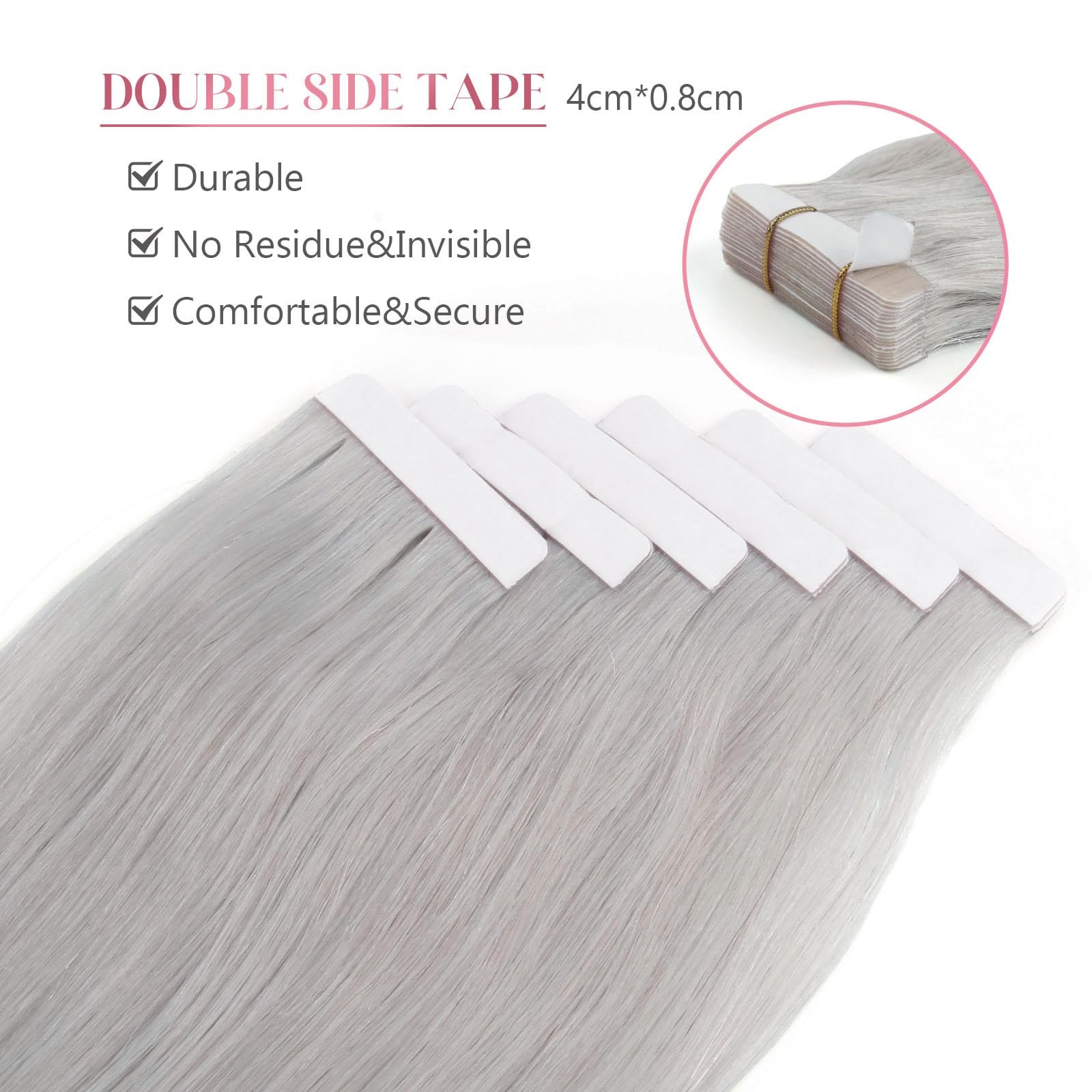 Sixstarhair Remy Human Hair Tape-in Extensions Silver Gray Silky Straight