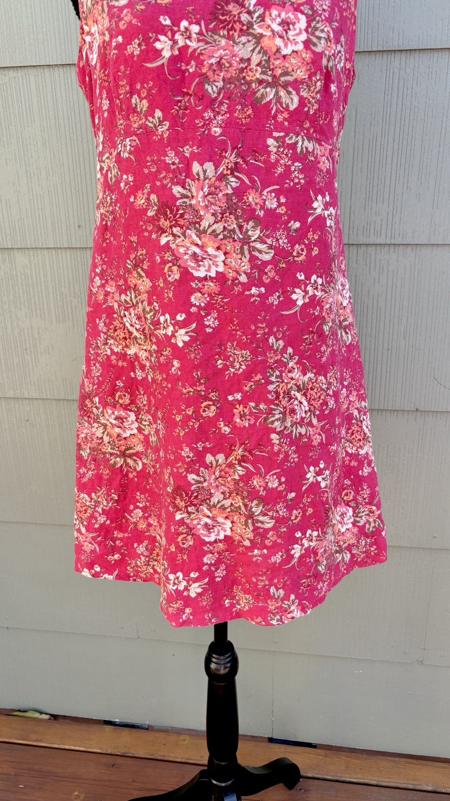 vtg Laura Ashley 80s 90s Cottage Boho Red Floral Linen Tank Shift Mini Dress