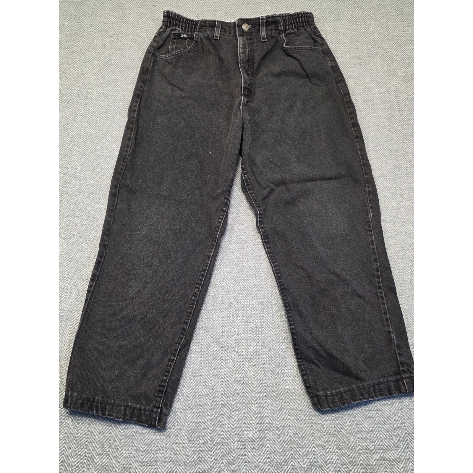 Vintage Lee High Waisted Relaxed Tapered Jeans Faded Black Made in USA Size 12 M