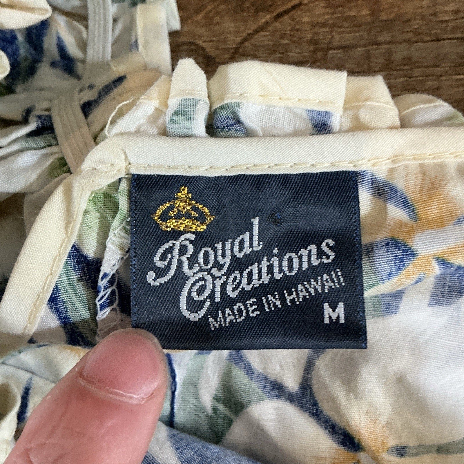 VINTAGE Royal Creations Blue Floral Muumuu Dress Size M Ruffle Hawaii Made #1501