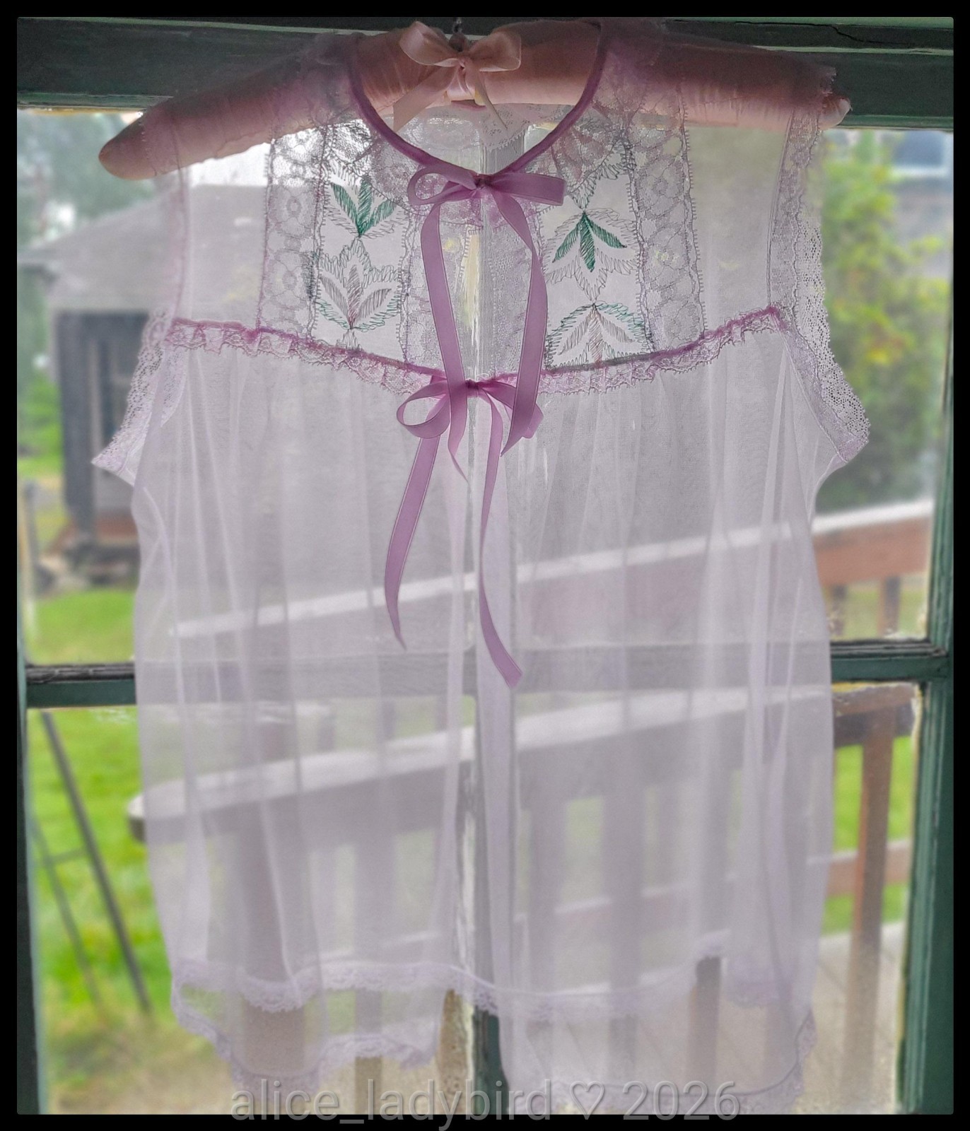 Vintage SHEER Babydoll TOP Vest CHIFFON Peignoir Satin BOW Bed Jacket ~xs/s/m
