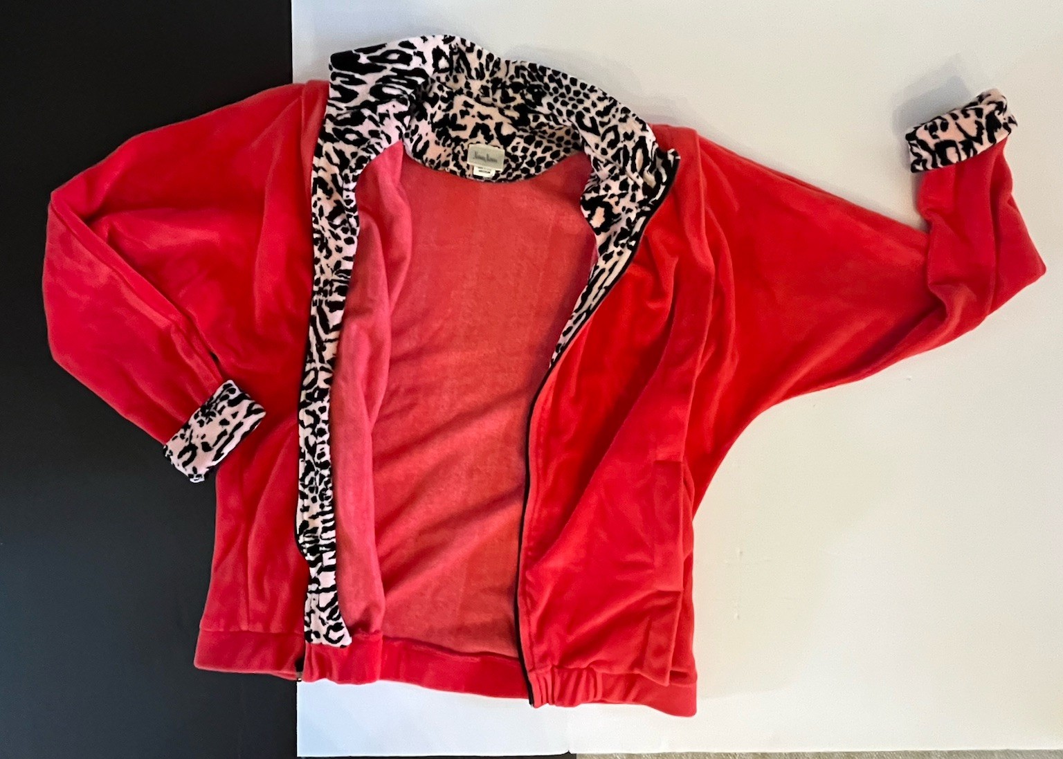 Vintage 90s Neiman Marcus M Red Velour Animal Print Track Suit Jacket Pants Set