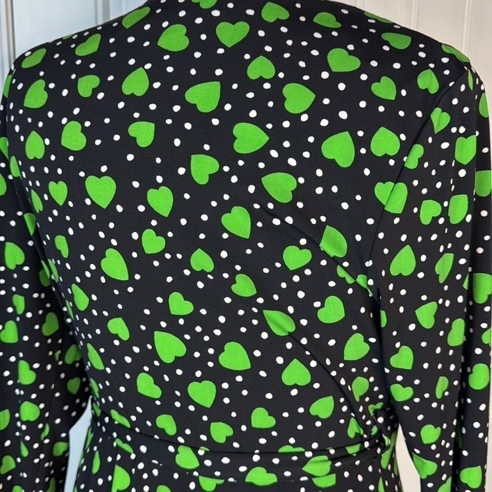 Vicky Tiel | Retro Green Heart Printed Midi Wrap Dress Size: Large