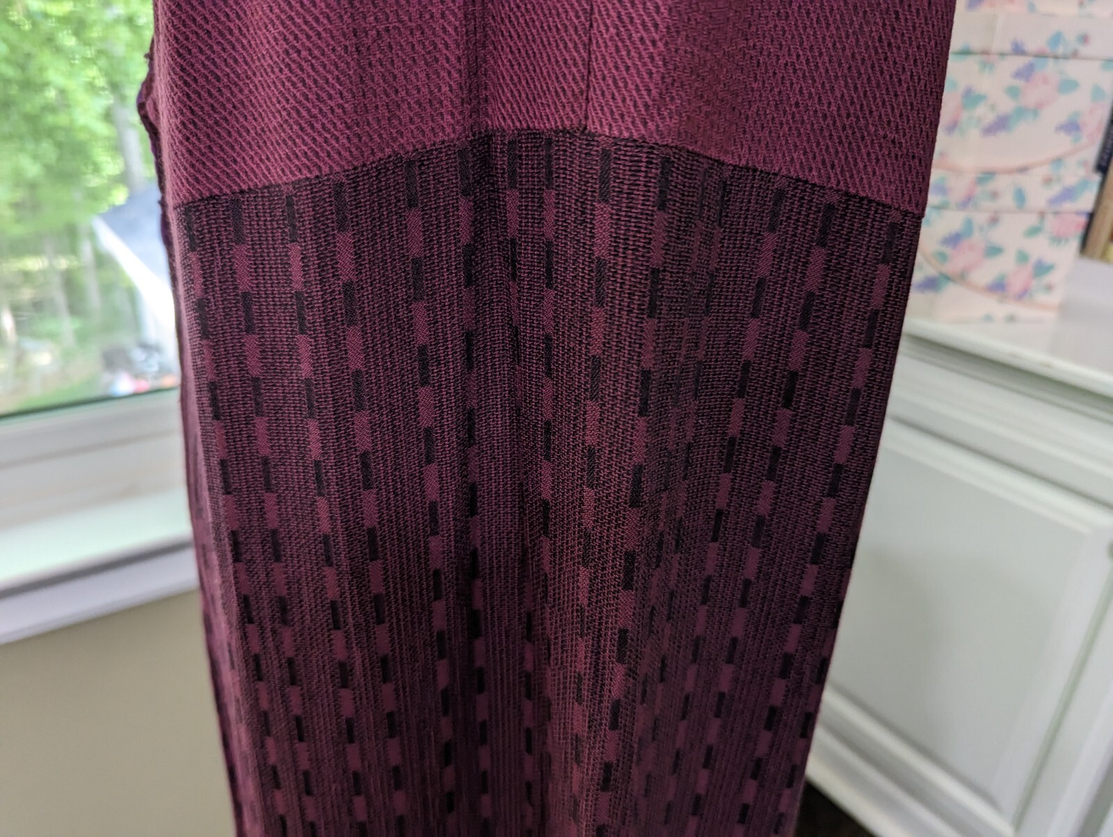 VTG LONG DRESS/ROMPER w/Diff. Fabrics-Embr-Beads-Mother of Pearl Accents-size L