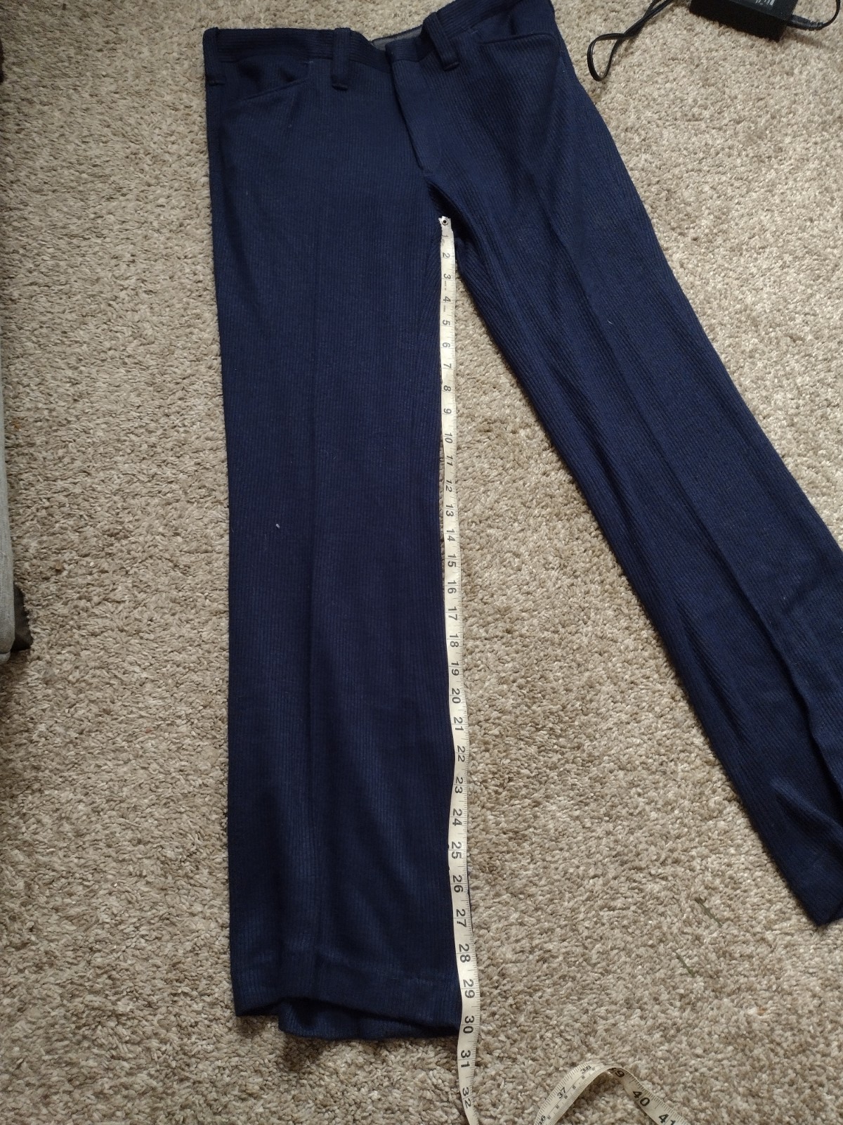 Vtg Male Slacks Jeans Mens Pants Navy Ribbed Boot Flare Retro A17