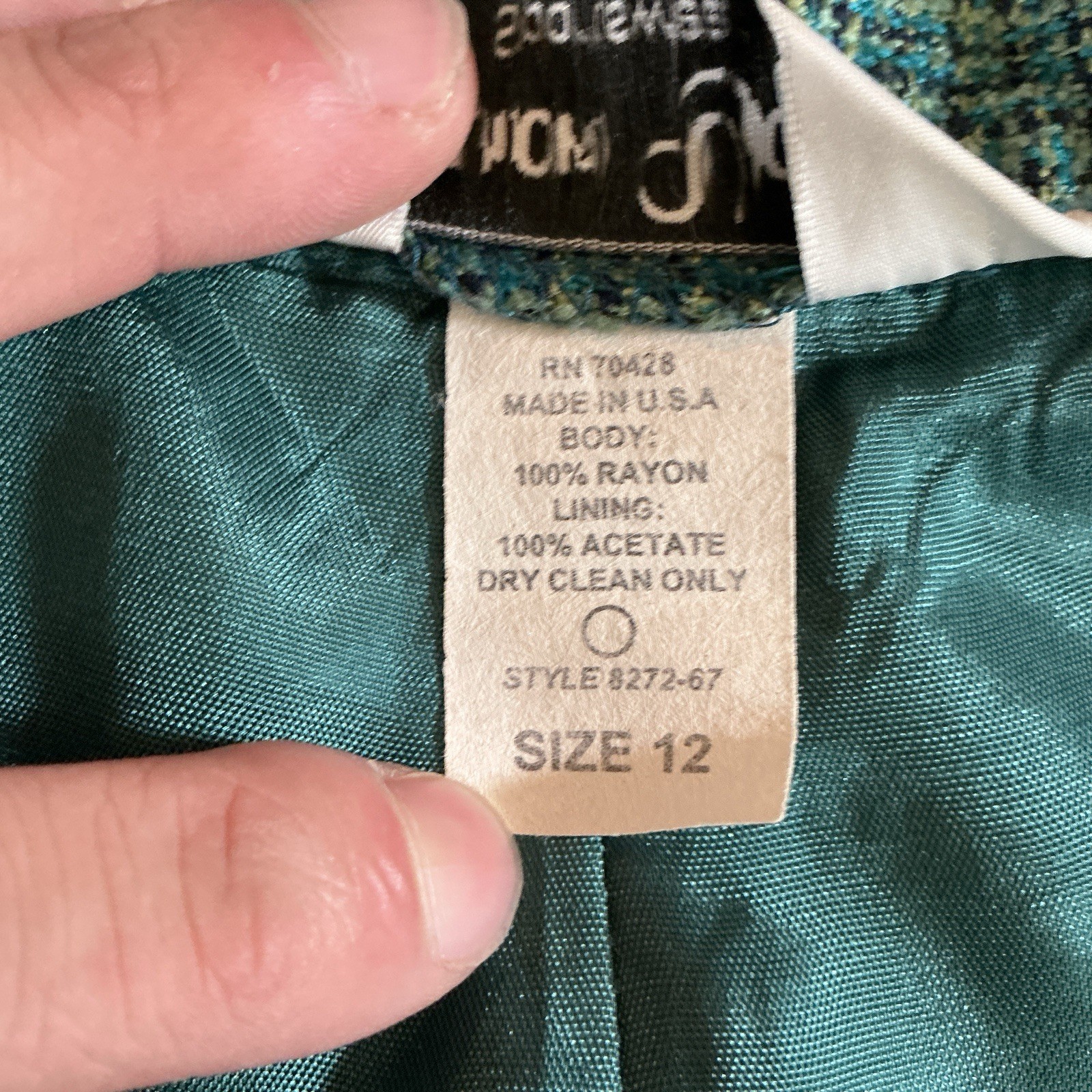 VTG Sharon Young Sportswear Teal Rayon 2pc Jacket Pants Suit Set Size 12 #4401