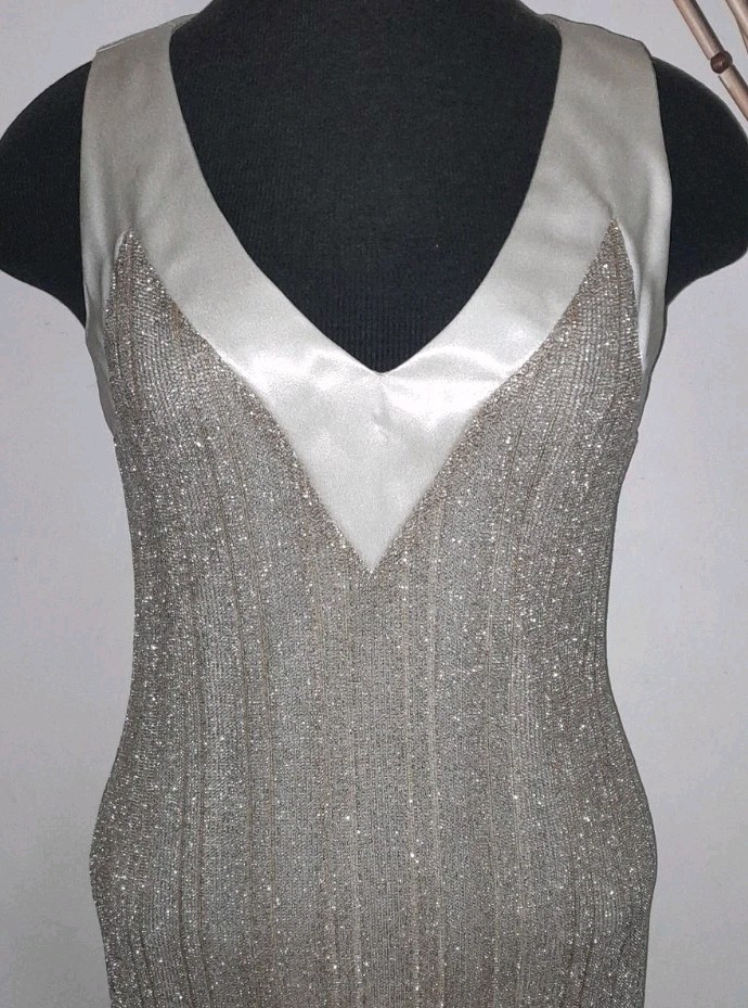 Vtg 60s Designer CAULDERON metallic 70s Disco Maxi Silk Lurex Gold Sheath Dress