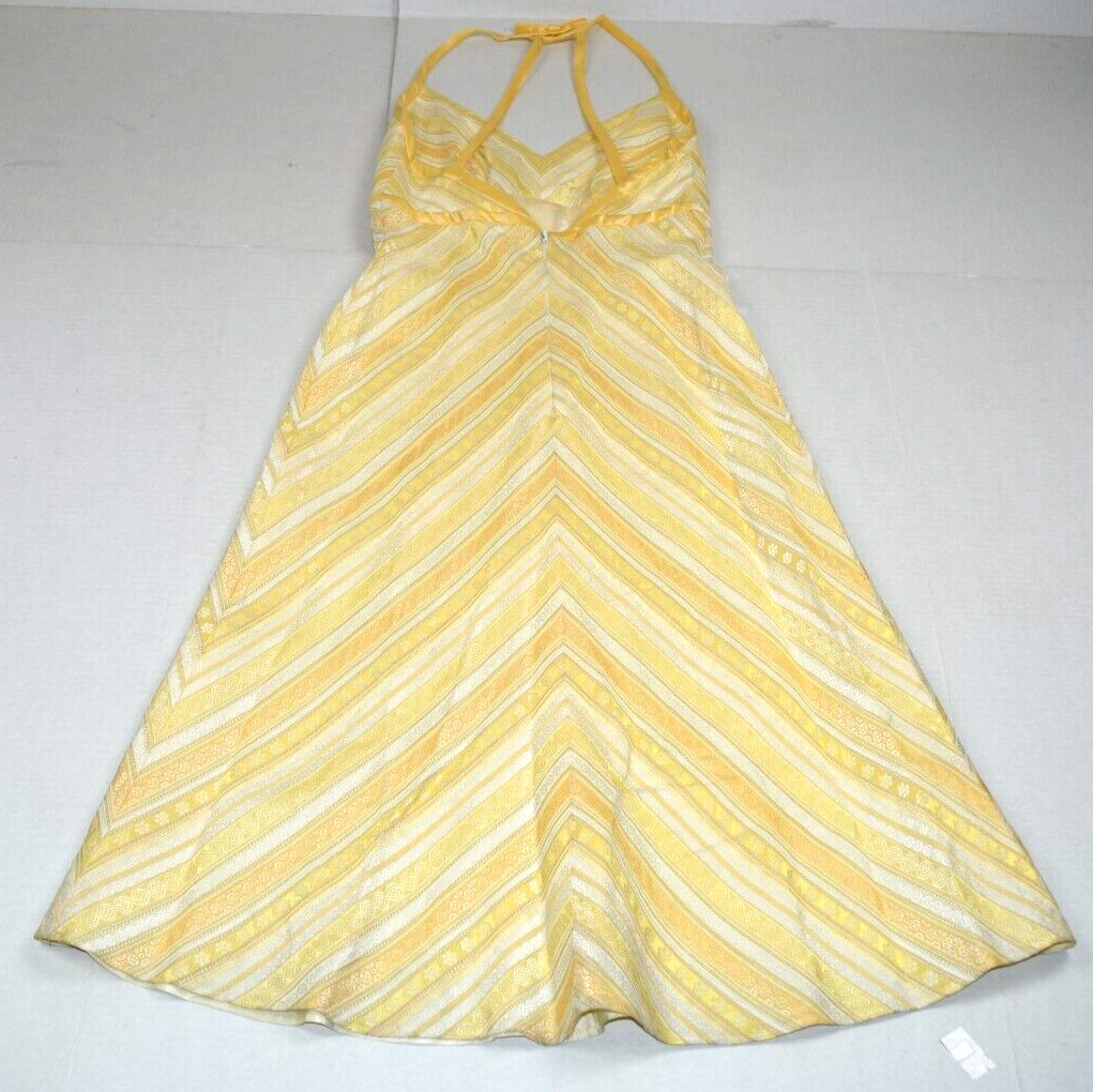 Vintage Midi Dress Watters Size S/M 80s Shimmery Pearl Yellow Embroidered Lined