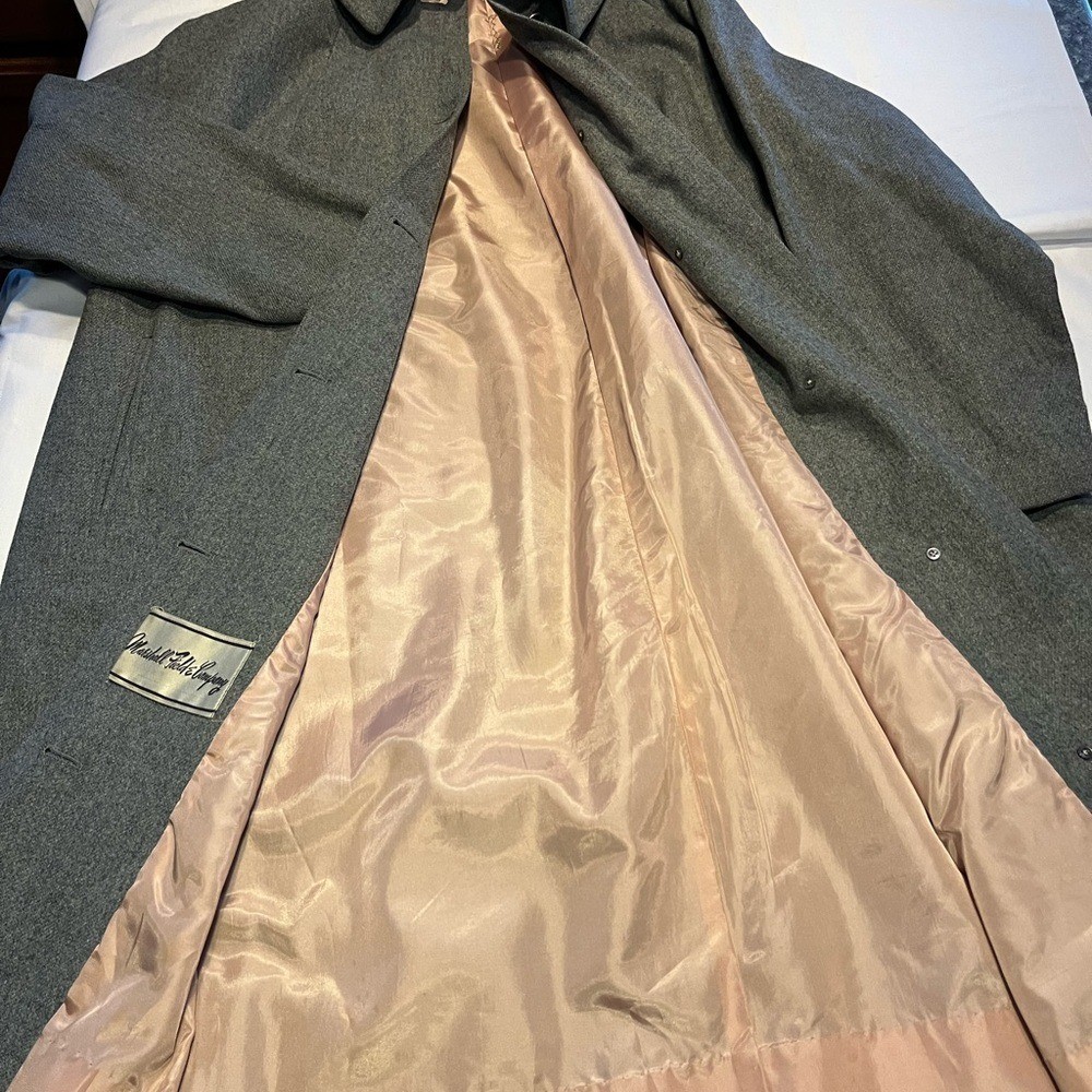 Vintage Marshall fields wool gray coat. Pink lining with silver buttons