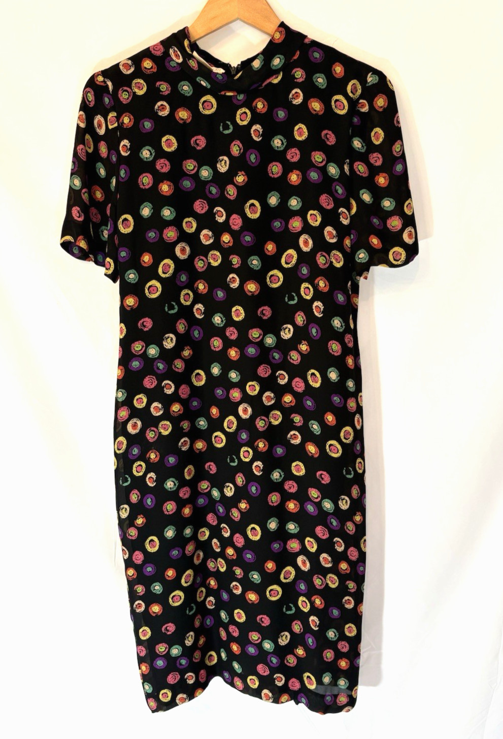 Vtg 80s Julie Francis 100% Silk Rainbow Abstract Dot Dress Retro Glam Designer 6