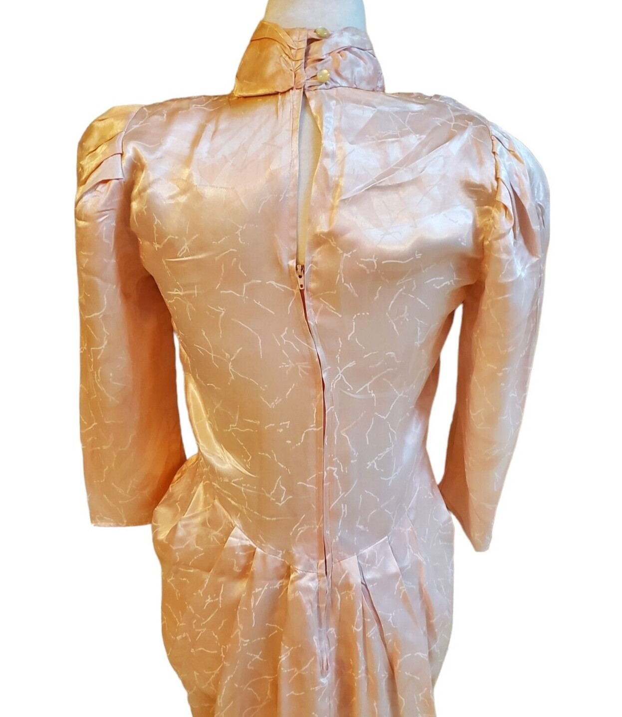 VTG 70s Joni Blair of California Coral High Neck Silky Secretary Dress Size 5