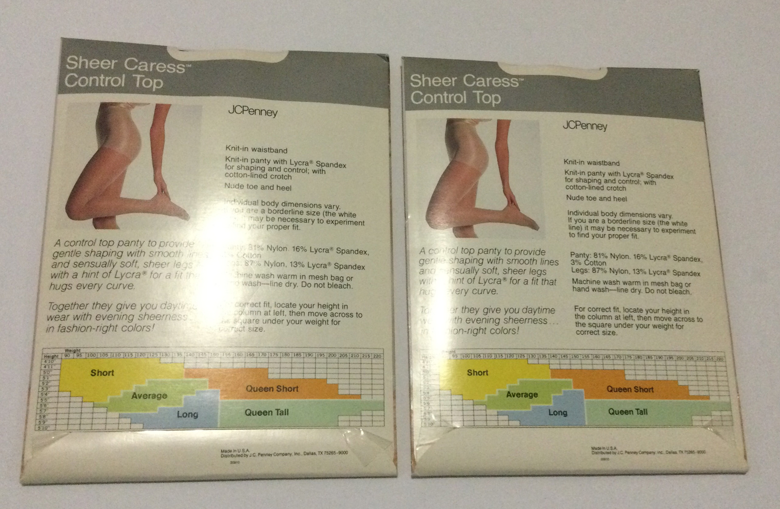 VTG JC Penney Sheer Caress Control Top Pantyhose Queen Short Navy Lot Of 2