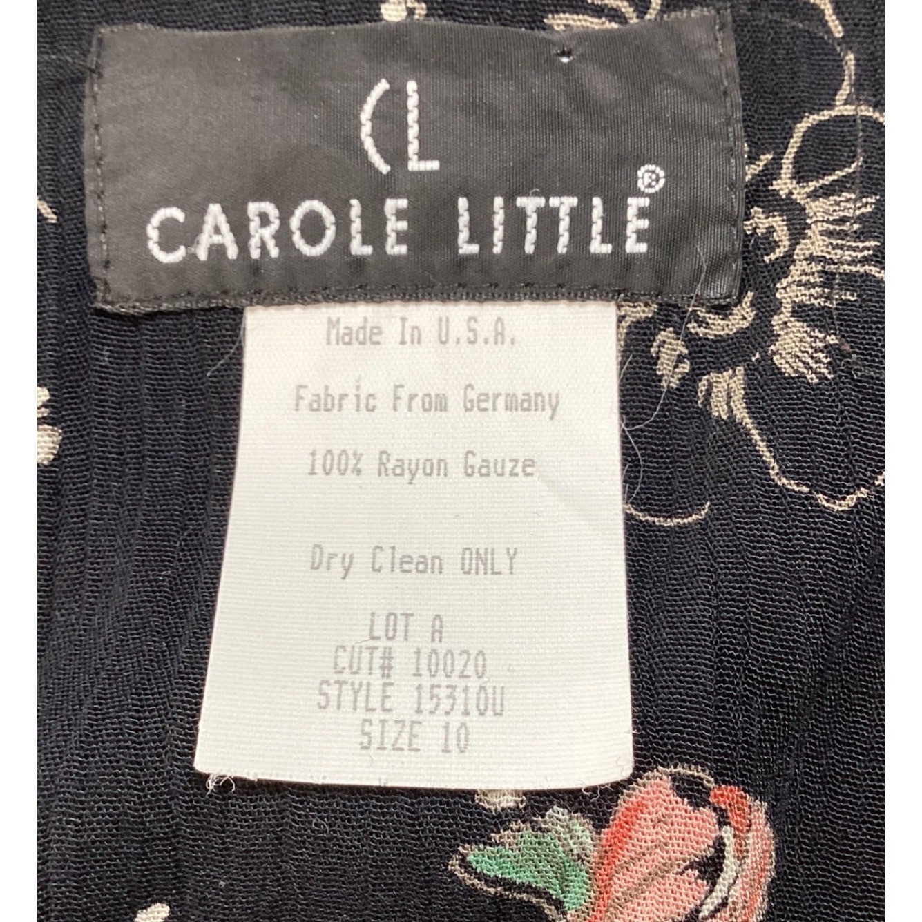Vintage Carole Little Black Floral Paisley Rayon Gauze Cropped Jacket Size 10
